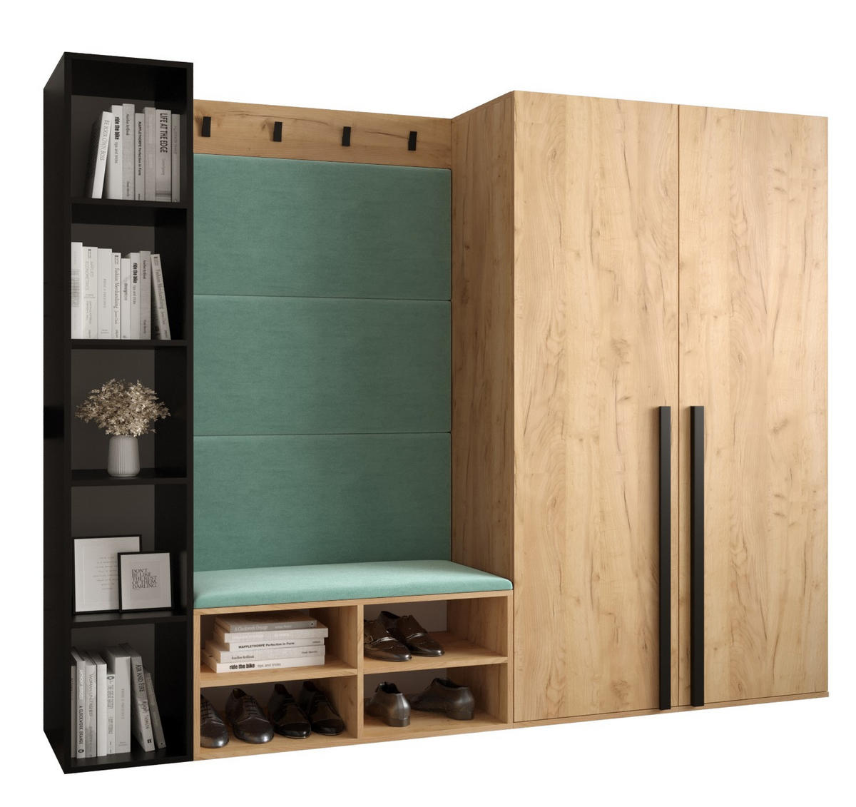 GARDEROBEN-SET 214/184/42 - Eichefarben/Schwarz, Holz/Kunststoff (214/184/42cm) - MÖBEL KRYSPOL