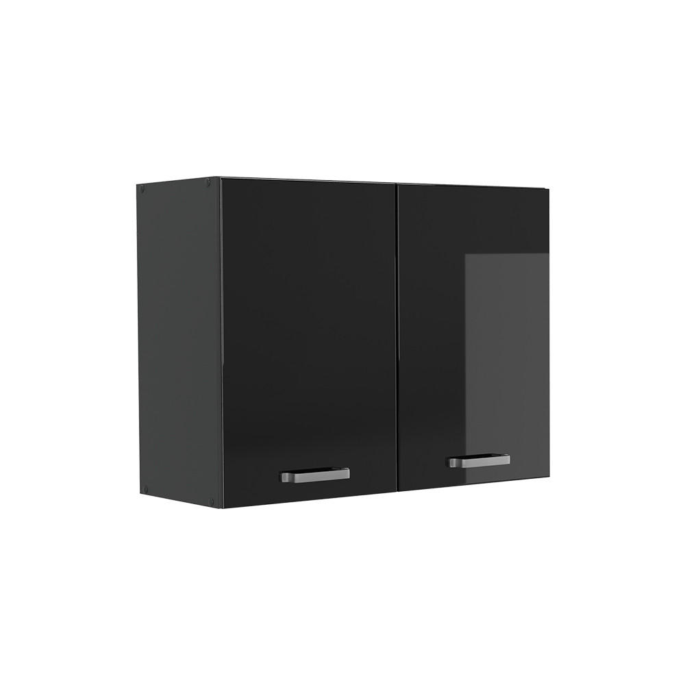KÜCHENGLASSCHRANK R-Line, Schwarz Hochglanz/Anthrazit, 80 cm - Schwarz Hochglanz/Anthrazit, Holzwerkstoff (80/60/31cm) - Vicco