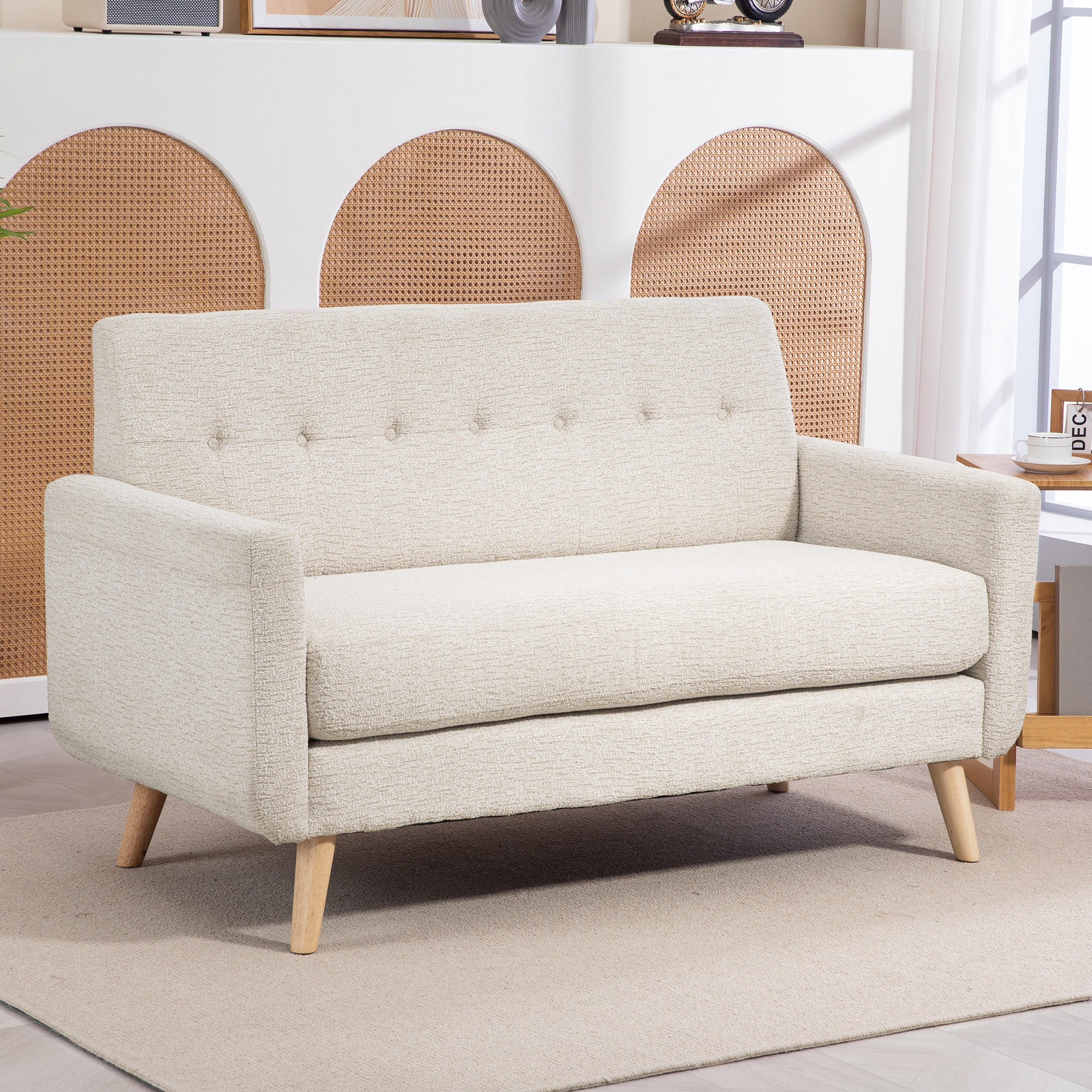 2 Sitzer Sofa, Couch mit Dickem Sitz- und Rückenkissen, Samtoptik, Beige - Beige, Kunststoff (71/82/134cm) - HOMCOM