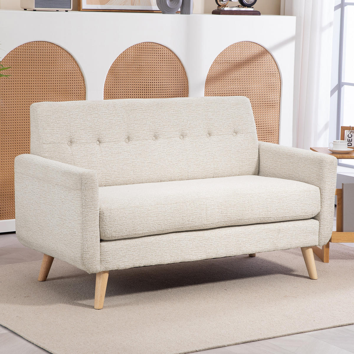 2 Sitzer Sofa, Couch mit Dickem Sitz- und Rückenkissen, Samtoptik, Beige - Beige, Kunststoff (71/82/134cm) - HOMCOM