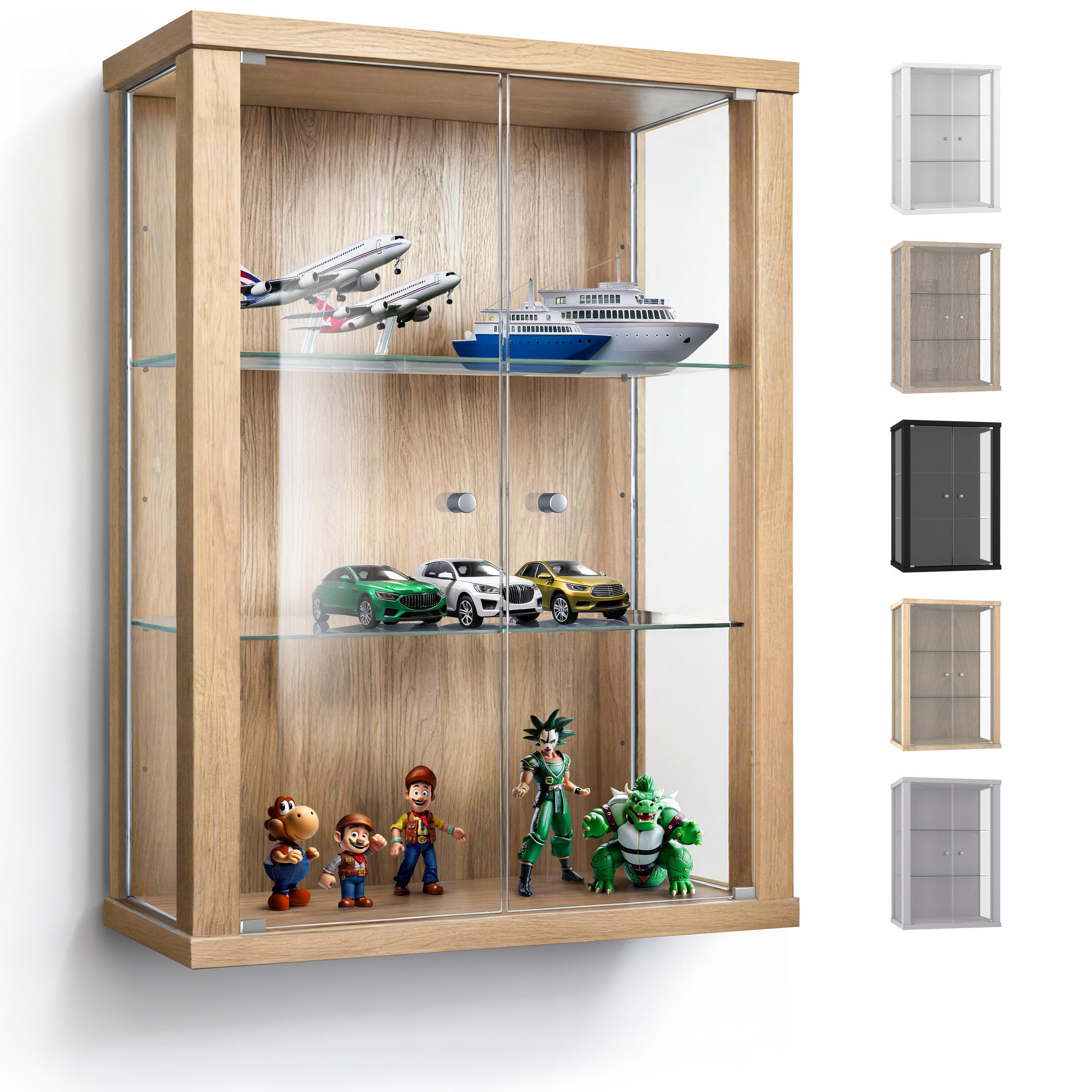 HÄNGEVITRINE 25/60/80 cm mit 2 höhenverstellbaren Glasböden - Transparent/Silberfarben, Glas/Holzwerkstoff (60/80/25cm) - K-Möbel