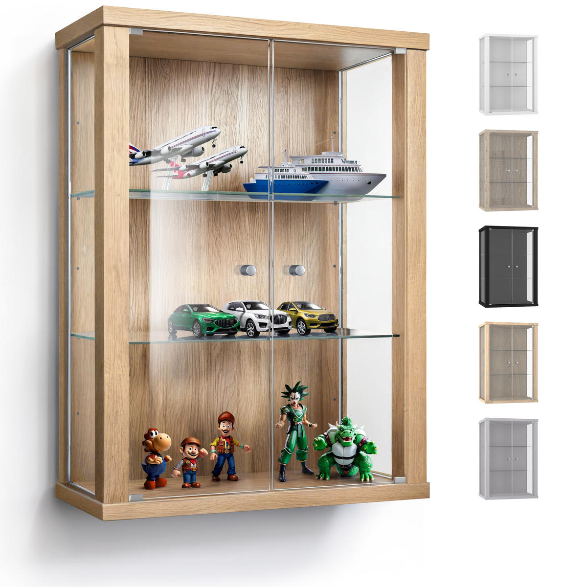 HÄNGEVITRINE 25/60/80 cm mit 2 höhenverstellbaren Glasböden - Transparent/Silberfarben, Glas/Holzwerkstoff (60/80/25cm) - K-Möbel