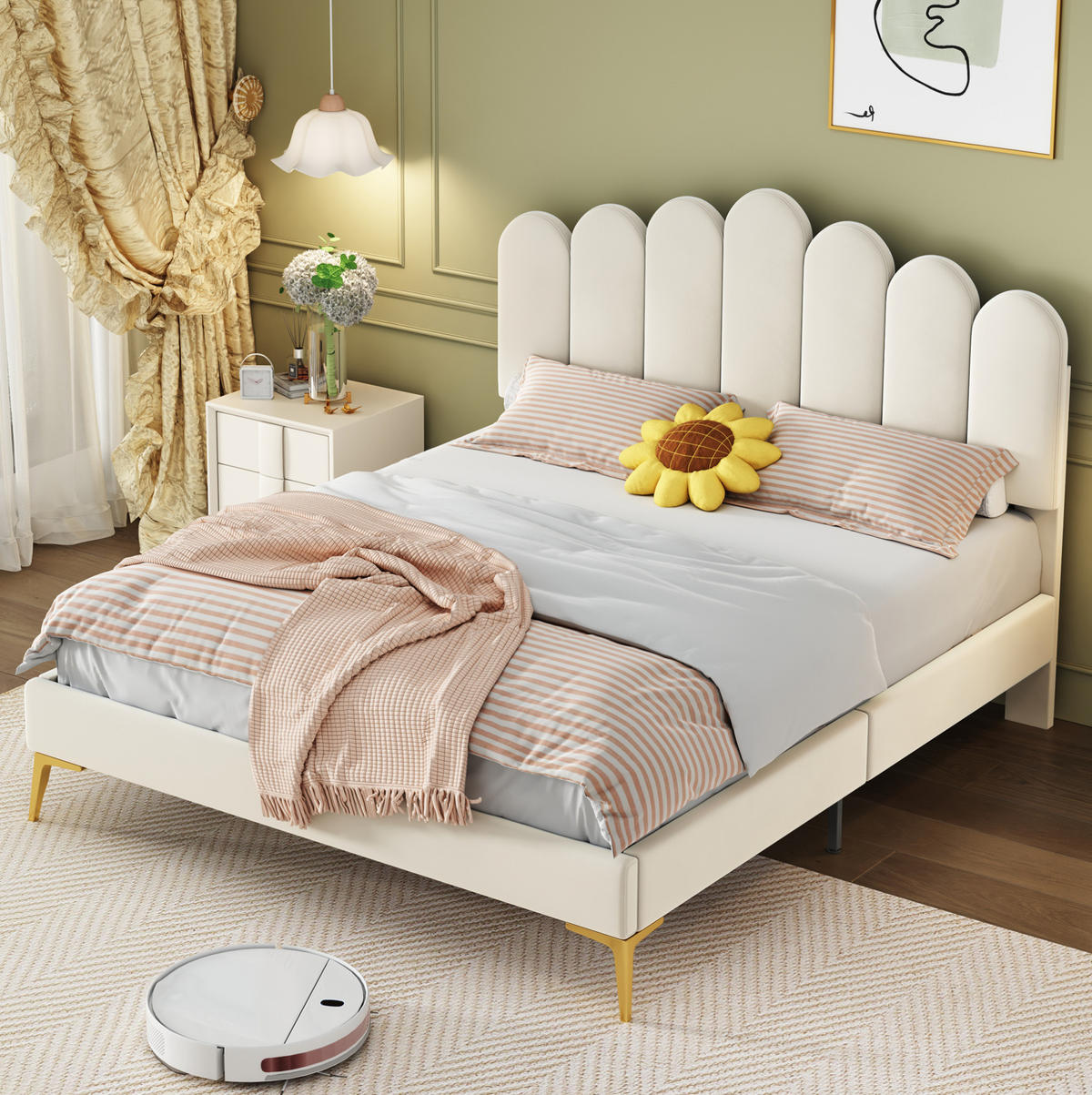 POLSTERBETT mit verstellbarem Kopfteil 140x200 cm Samt Beige - Beige, Metall (140/200cm) - Meubliv