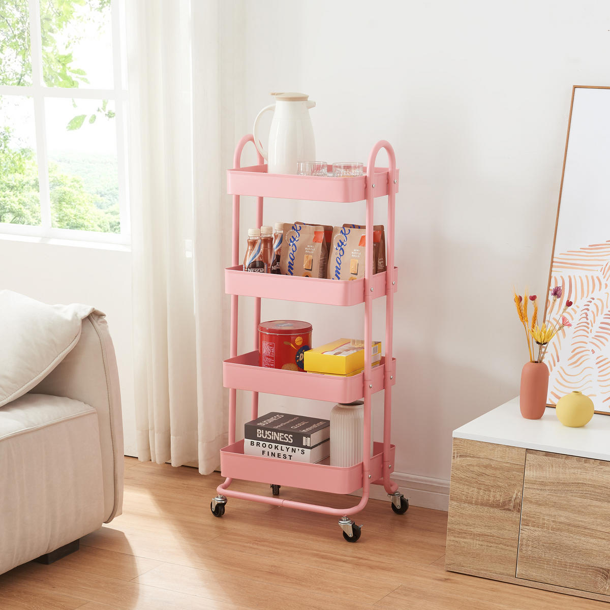 SERVIERWAGEN Pyhäntä - Pink, Metall (46/103.5/35cm) - [en.casa]