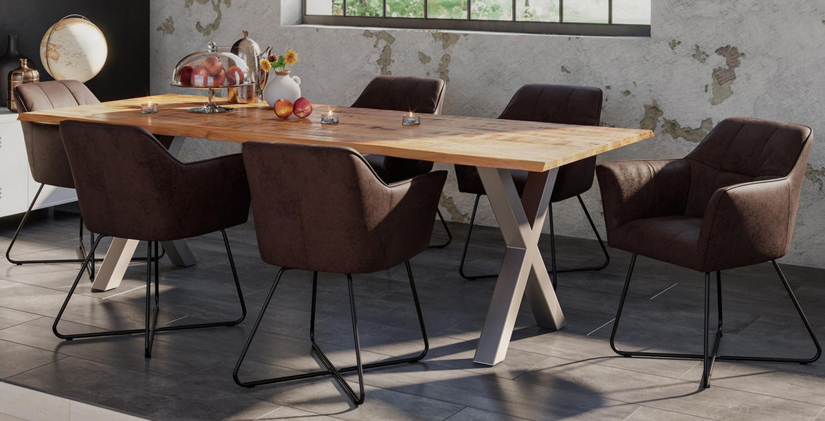 ESSTISCH DORA X - Beige/Silberfarben, Holz/Metall (100/240/77cm) - SAM