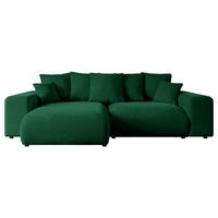ECKSOFA mit Schlaffunktion und Bettkasten ESKAR-L 256x165x84cm Grün Velours - Schwarz/Grün, Holzwerkstoff/Kunststoff (165/256cm) - ALTDECOR