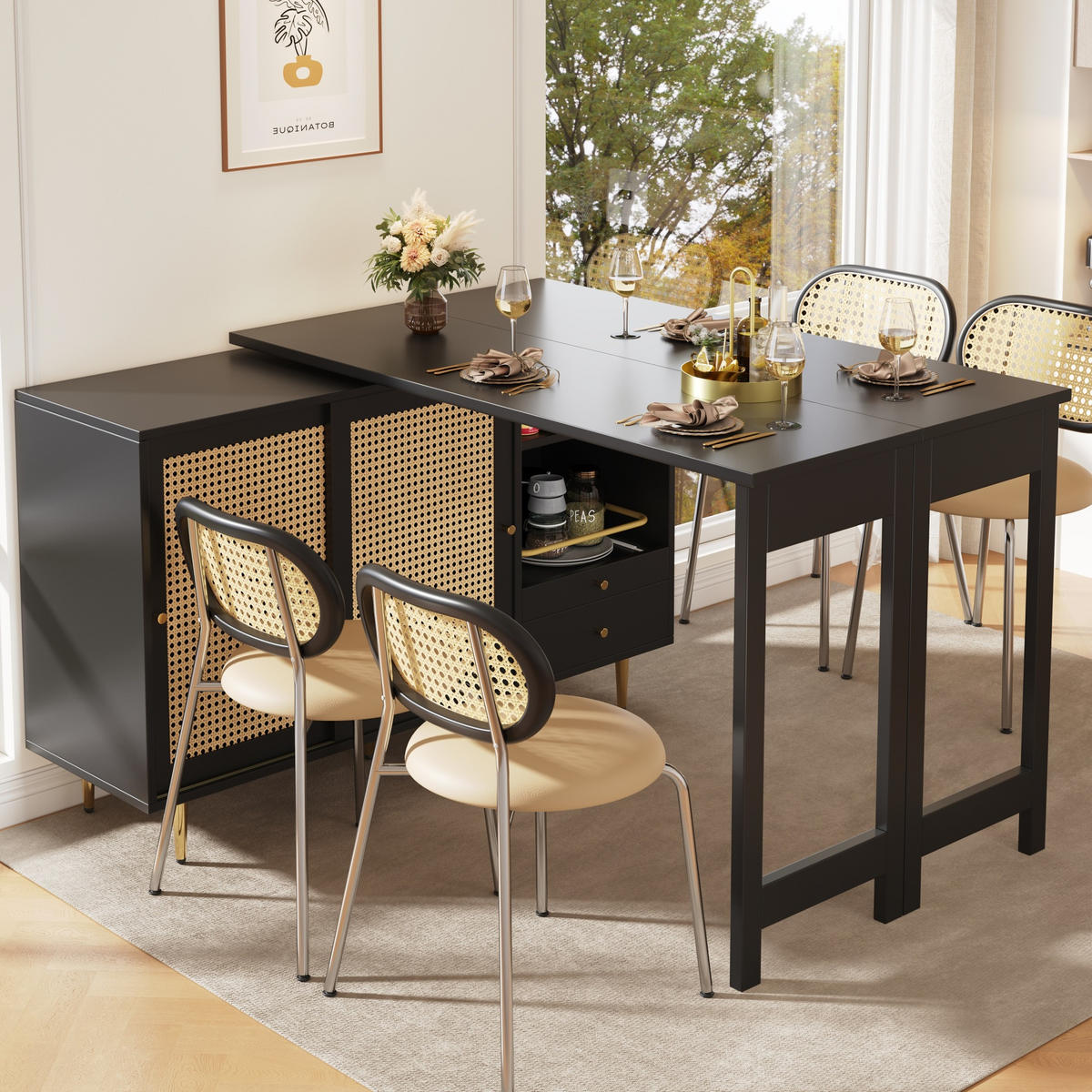 ESSZIMMERSCHRANK aus MDF 107-187x40x71-76cm in Schwarz mit 360° drehbarer Ablage - Schwarz, Holzwerkstoff (187/76/40cm) - Modfu