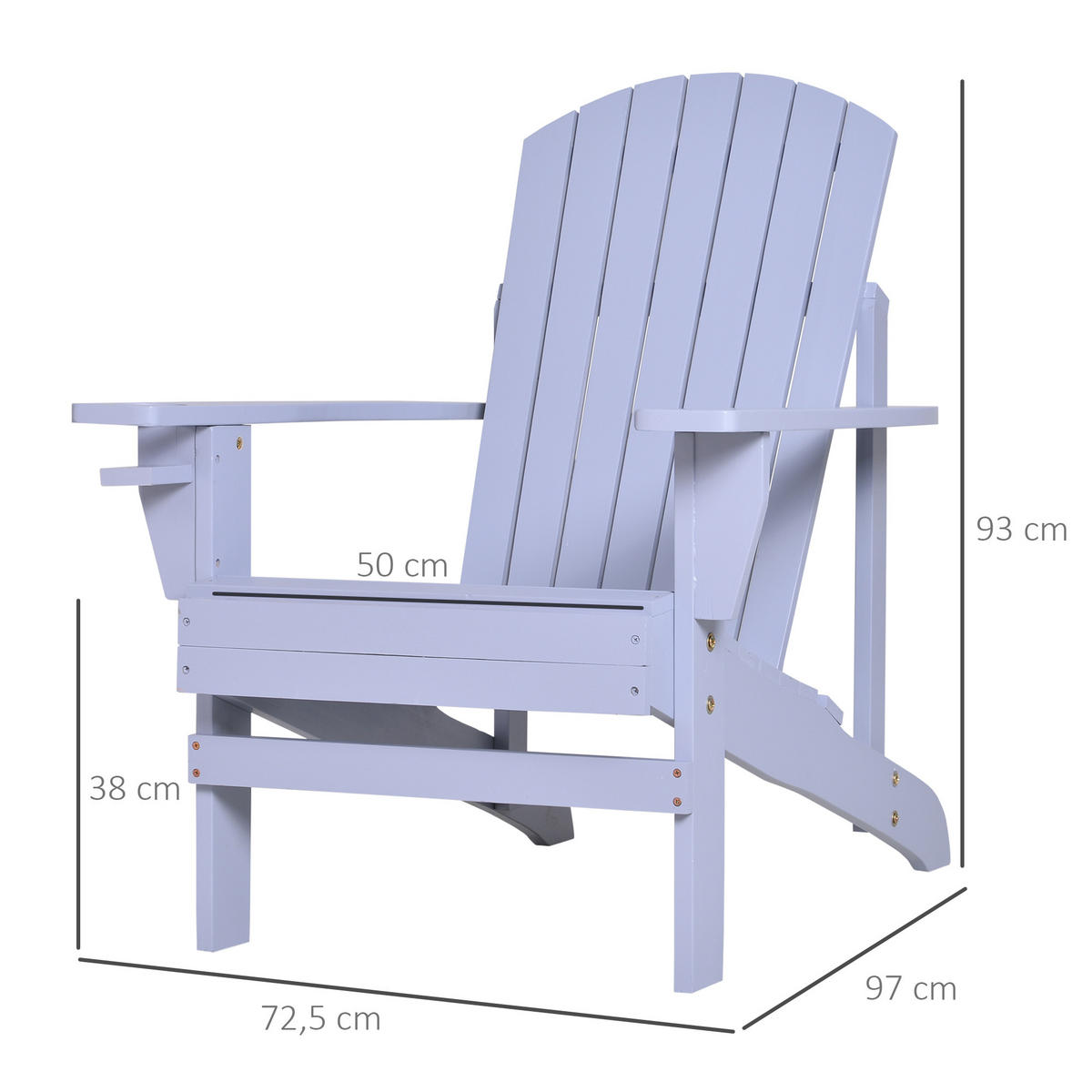 ADIRONDACK-GARTENSTUHL, mit Becherhalter, Gartenliege, Balkonstuhl, Massivholz, Grau - Grau, Holz (95/93/72cm) - Outsunny