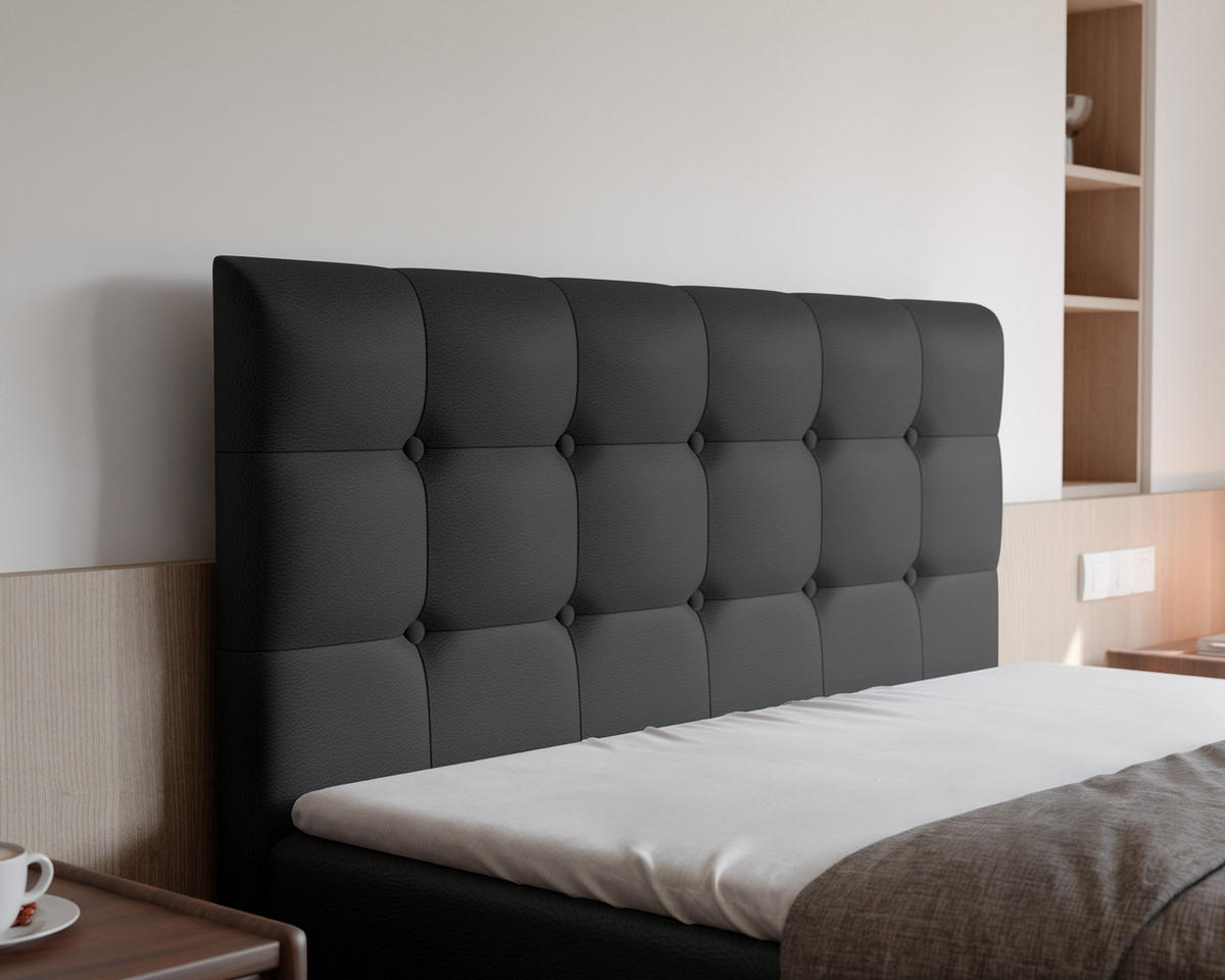 BOXBETT BAILEY 180/200 cm mit Matratze und Topper, Schwarz - Schwarz, Holzwerkstoff/Textil (180/200cm) - Idohome