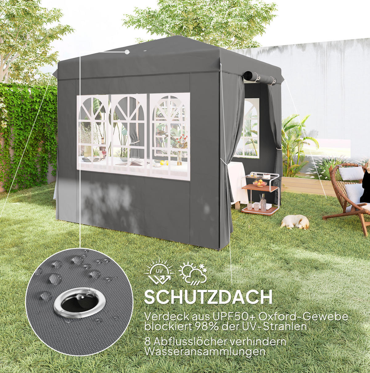 PAVILLONS aus Polyester 250x250x268 cm in Dunkelgrau mit UPF50+ UV-Schutz - Dunkelgrau, Textil (250/268/250cm) - Modfu