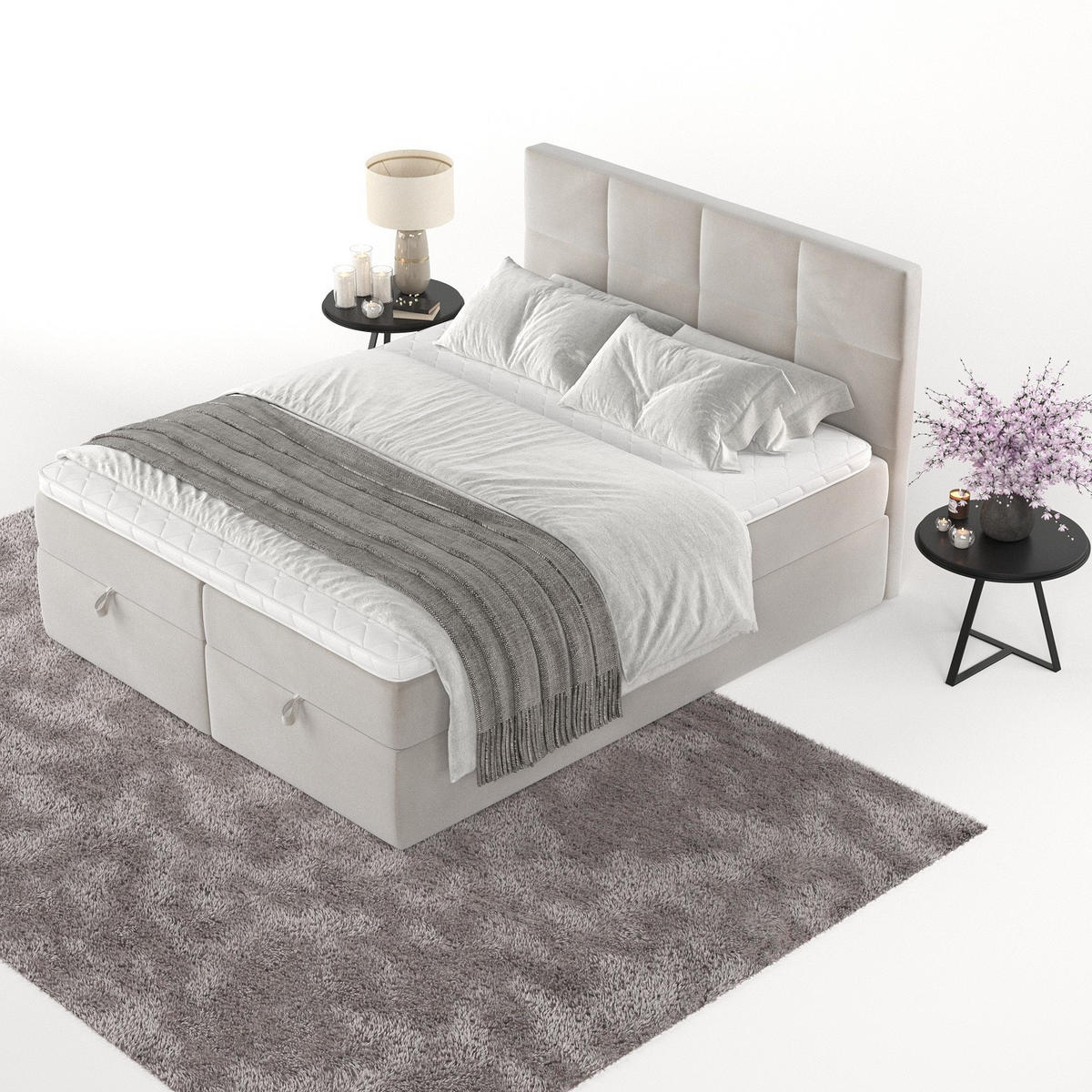 BOXBETT Velto 200/200 cm Hellbeige im Paros Stoff - Beige/Schwarz, Holz/Holzwerkstoff (200/200cm) - AltaBeds