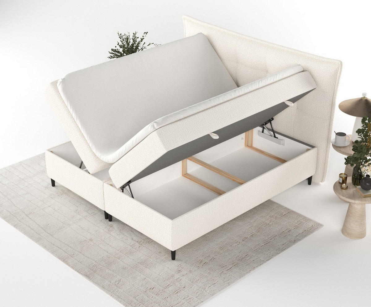 BOXBETT Las Palmas 140/200 cm Creme im Alta Stoff - Creme/Schwarz, Holz/Holzwerkstoff (140/200cm) - AltaBeds