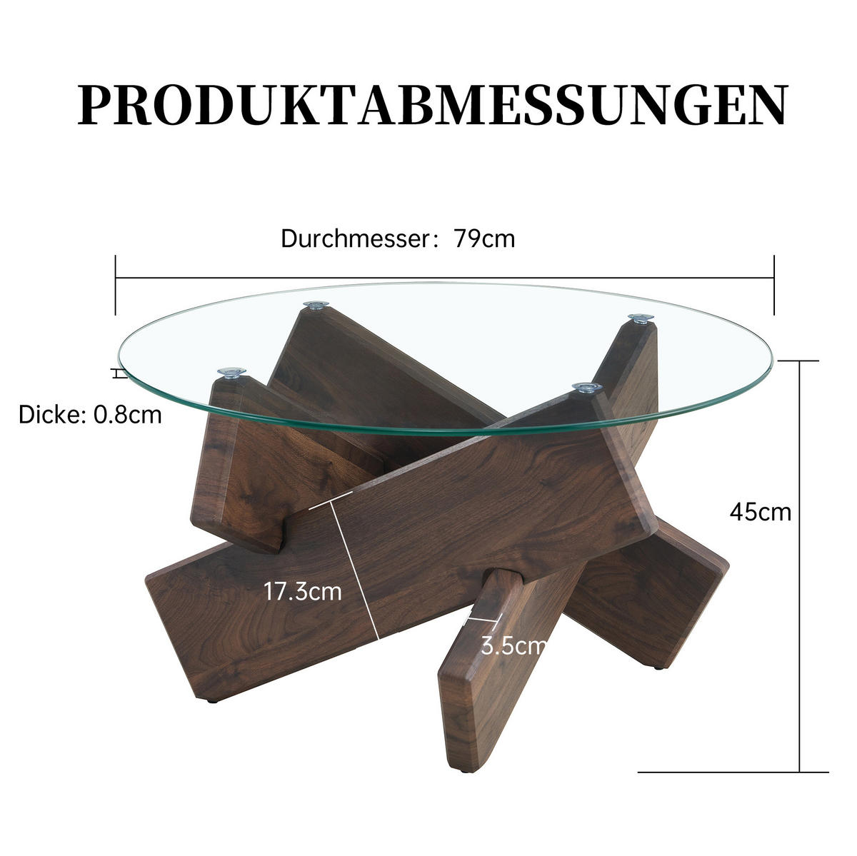 COUCHTISCH, MDF mit Walnussdekor & 0,8 cm gehärtete Glastischplatte, kreuzförmige Stütze, 79/79/45 cm,Walnussfarben - Walnussfarben, Holzwerkstoff (79/79/45cm) - Redom