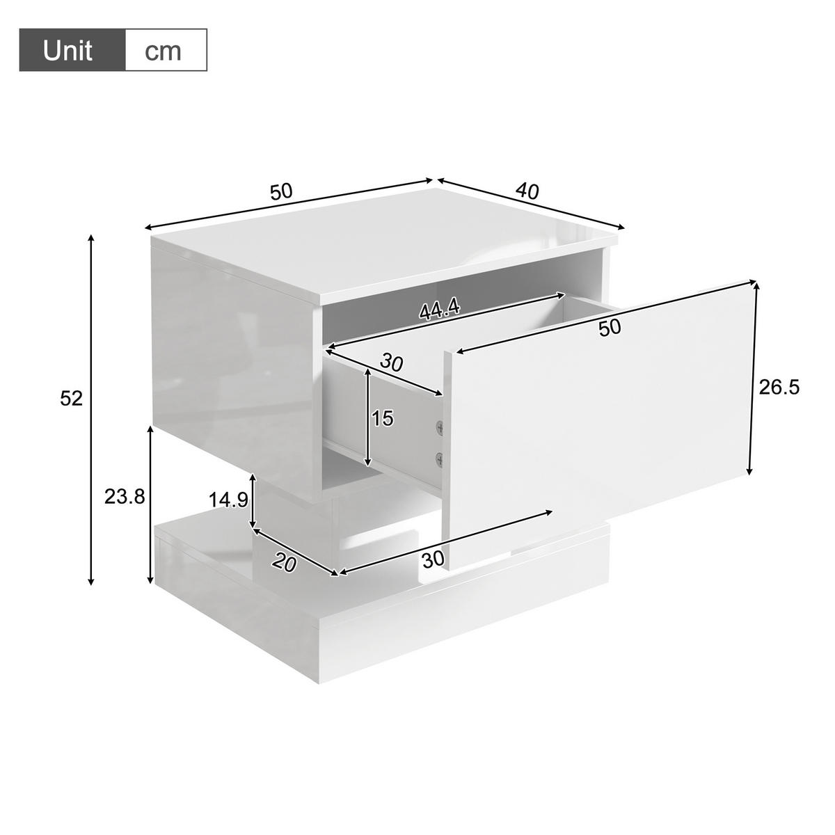 NACHTTISCH 50x40x52 cm, Weiß, LED, 2er-Set - Weiß, Holzwerkstoff (50/52/40cm) - FLIEKS