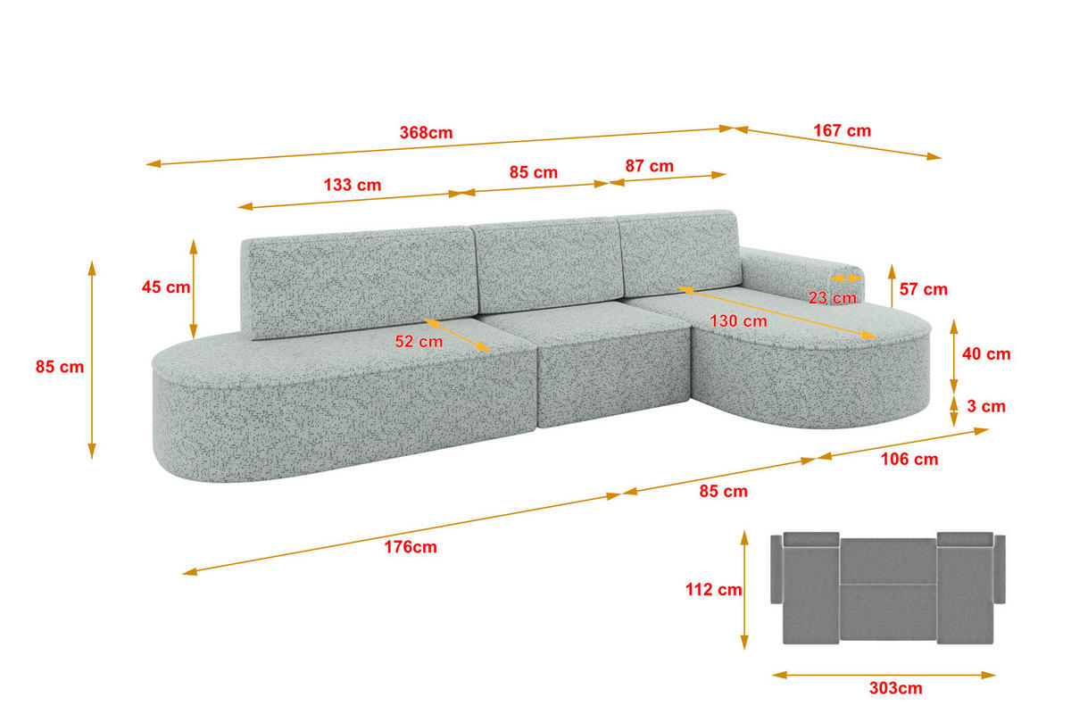 ECKSOFA mit Schlaffunktion Ottomane RECHTS MARI L2-S 368X167X85 Grün Velours - Smaragdgrün/Schwarz, Holzwerkstoff/Kunststoff (167/368cm) - ALTDECOR