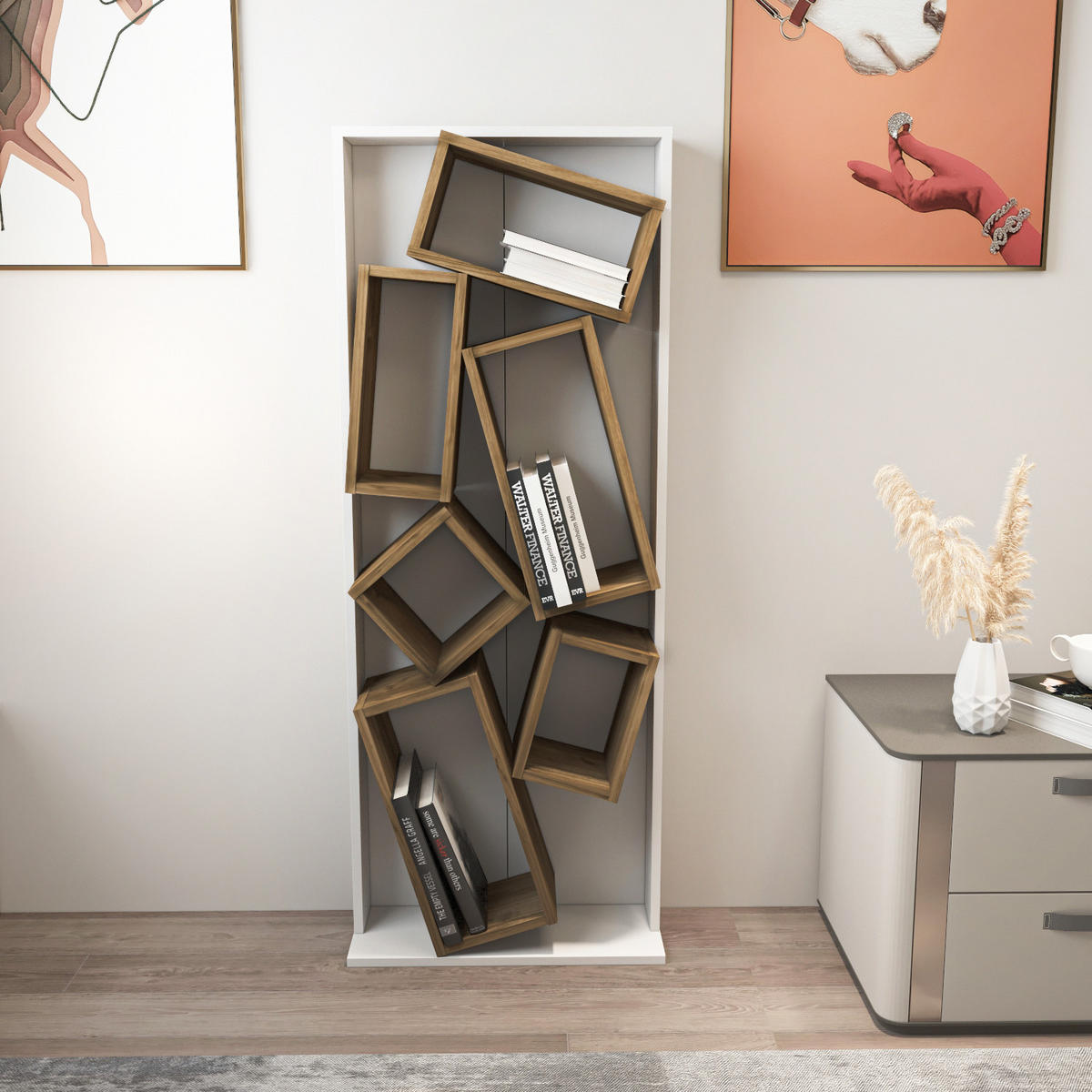 BÜCHERREGAL Carmen Weiss Walnuss - Walnussfarben/Weiß, Holzwerkstoff (24/153/60cm) - Decorotika
