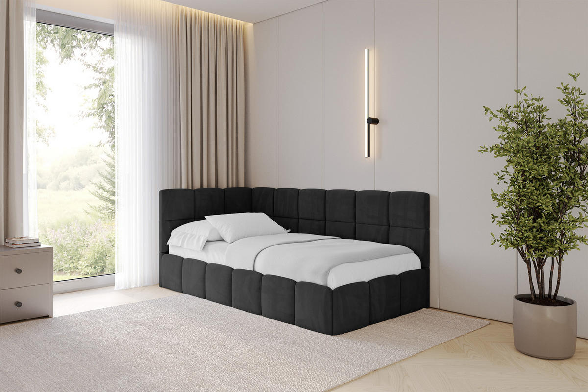 EINZELBETT Jugendbett mit Bettkasten Rechts, ohne Matratze - LIVY 80x200 Schwarz - Schwarz, Holzwerkstoff/Textil (80/200cm) - ALTDECOR