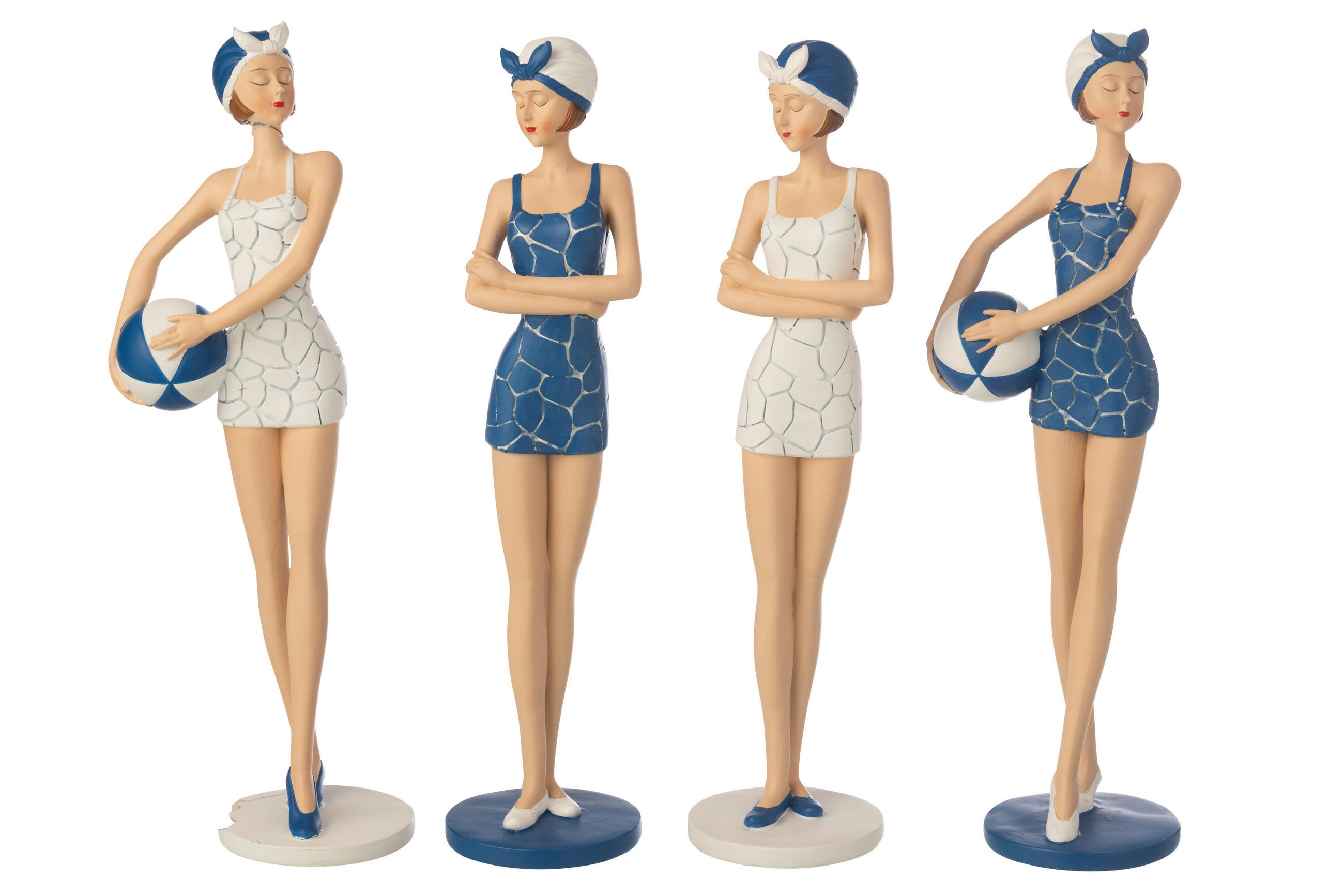 DEKOOBJEKT FRAUEN BADEHOSE + LUFTBALLON (4ER SET) - Blau, Glas/Naturmaterialien (9.2/33.5/11.6cm) - J-Line