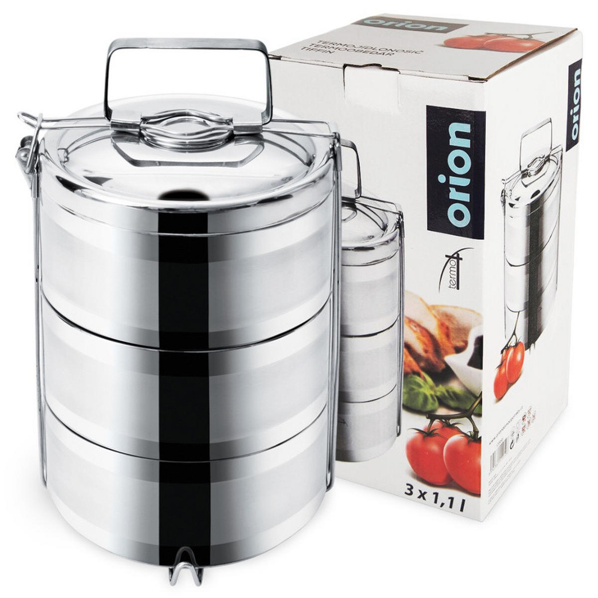 THERMISCHE LUNCHBOX aus Stahl 3-stöckig 3 x 1,1 l - Silberfarben, Metall (16/29/16cm) - Orion 