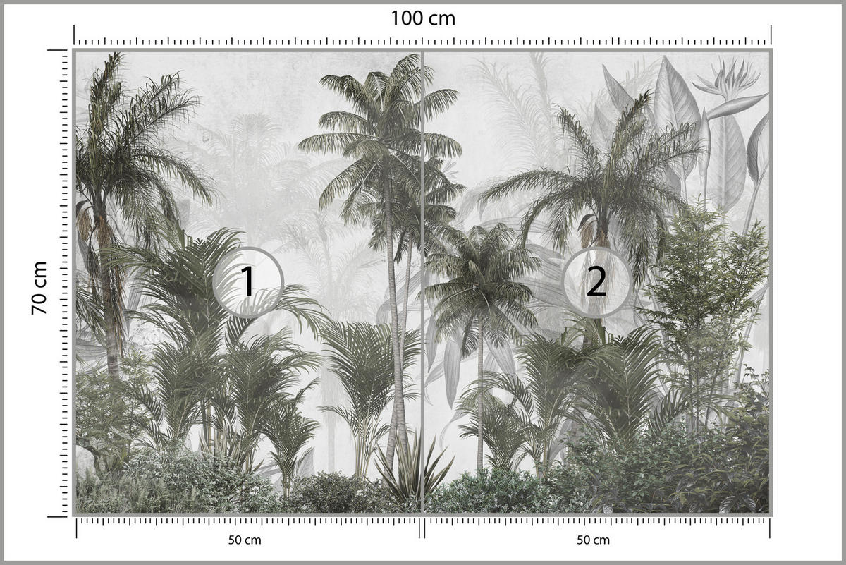 FOTOTAPETE für Wohnzimmer Natur Hohe Palmen Bäume Tropisch 100x70 - Grau/Grün, Papier (100/70cm) - Muralo