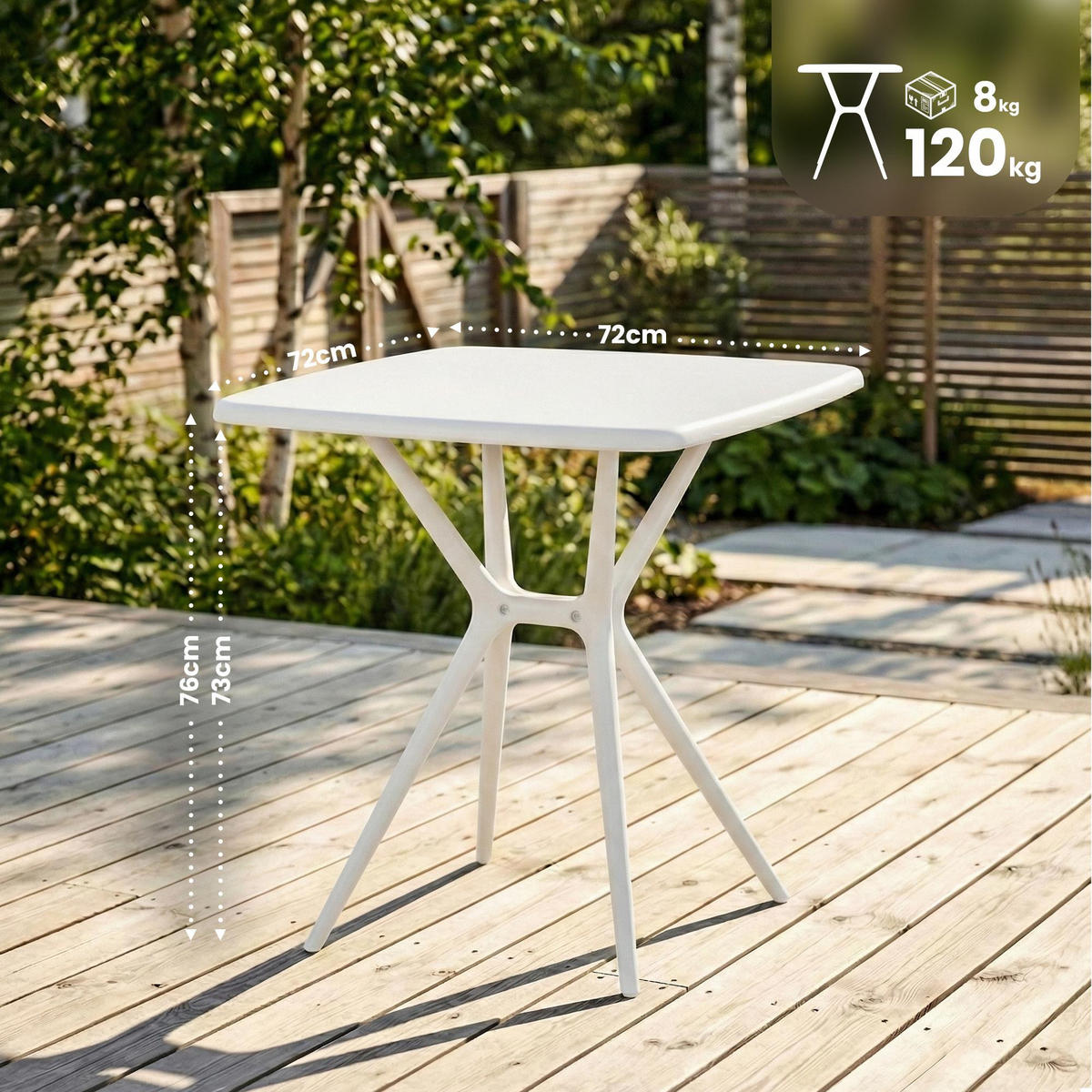 GARTENTISCH Sven eckig 72x72x76cm Kunststoff Weiß Balkontisch - Weiß, Kunststoff (72/72/76cm) - DELUKE