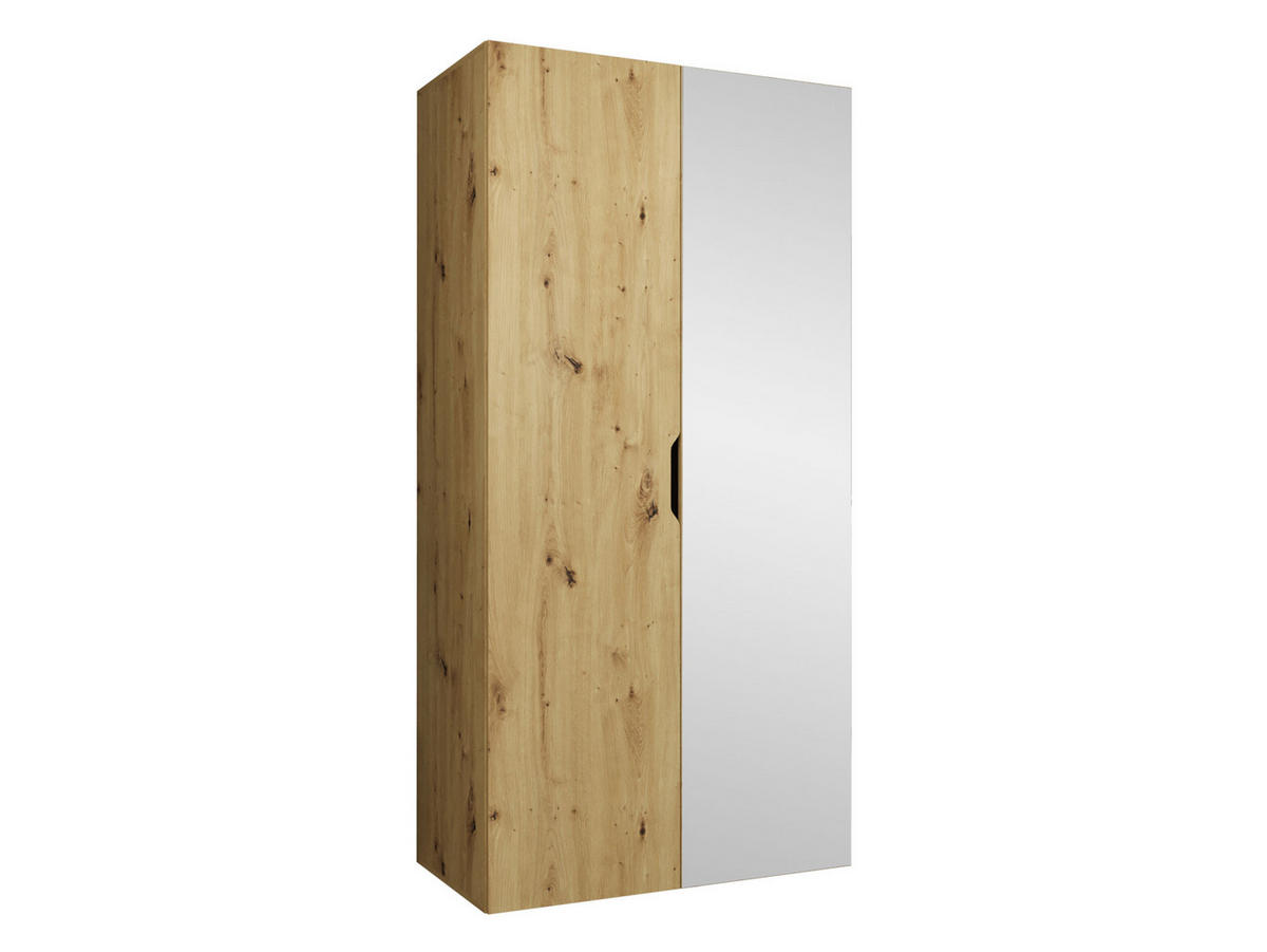 DREHTÜRENSCHRANK Malaga 100 mit Frontspiegel - Eiche Artisan, Holzwerkstoff (100/202/52cm) - MIRJAN24