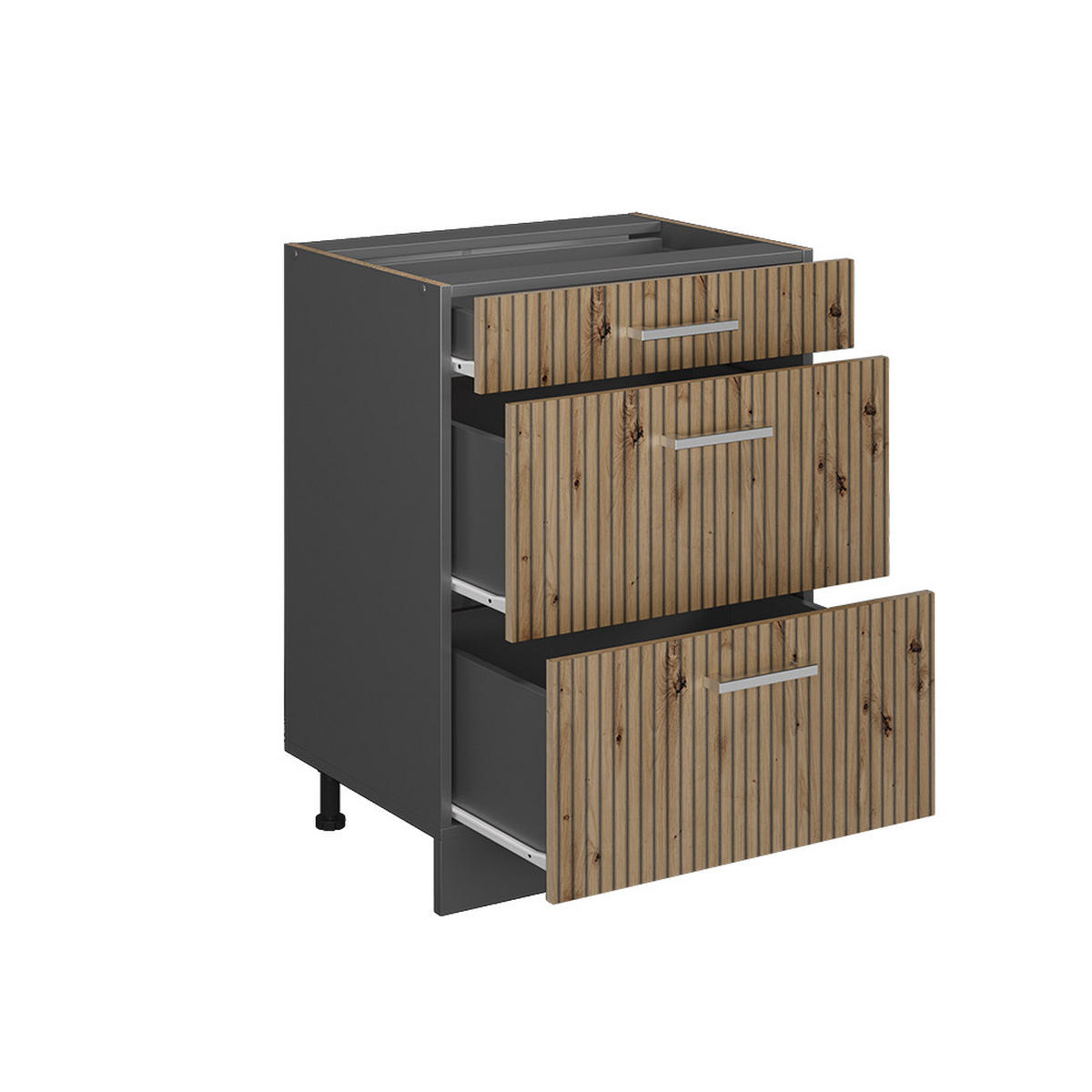 KÜCHENUNTERSCHRANK R-Line Artisan-Eiche 60 cm mit Schubladen, AP Eiche - Anthrazit/Eiche Artisan, Holzwerkstoff (60/81.6/60cm) - Vicco