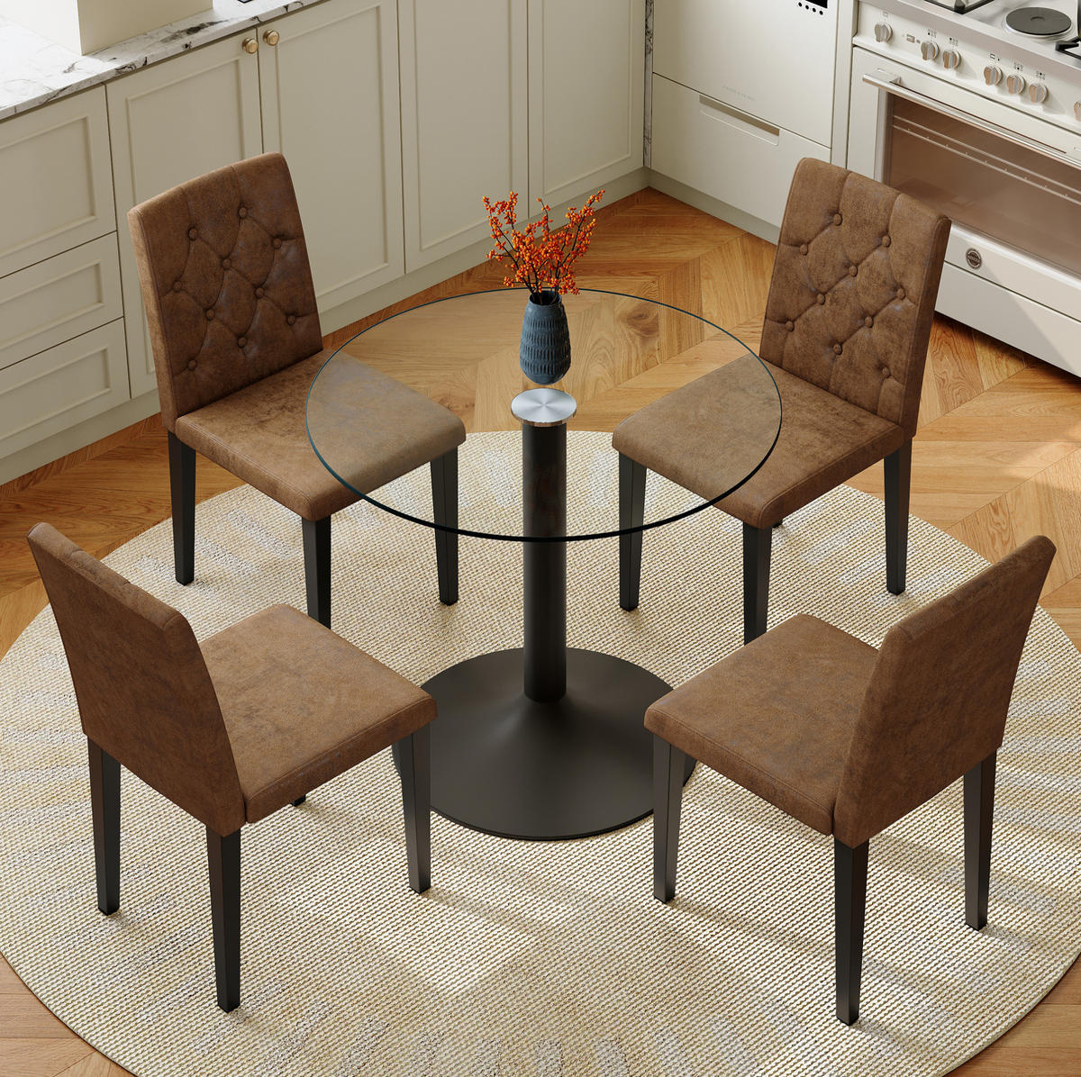 TISCH- UND STUHLSET 4er-Set Glas 85 cm Braun/Schwarz - Braun, Metall (85/76/85cm) - Meubliv