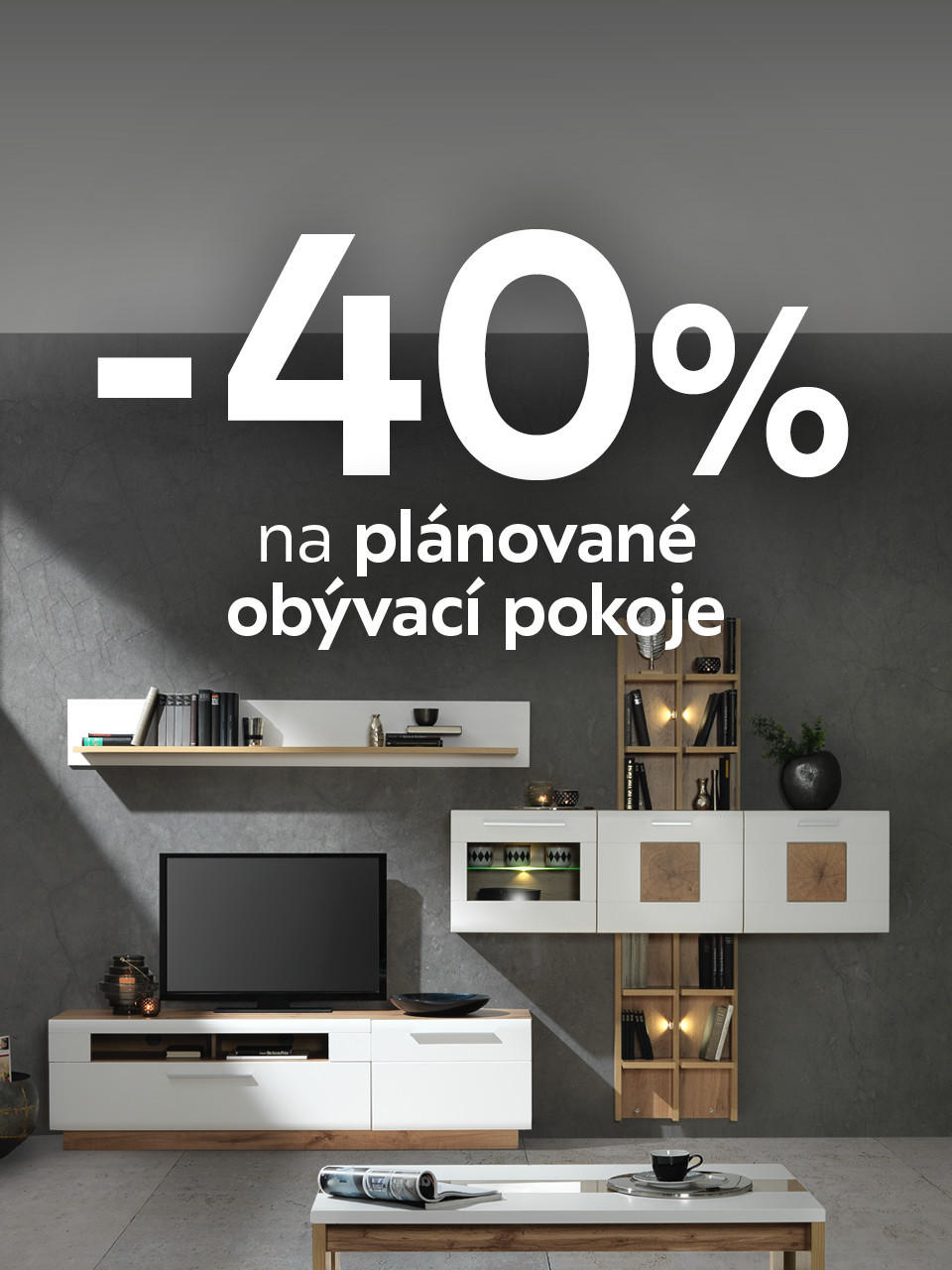 -40 % na plánované obývací pokoje
