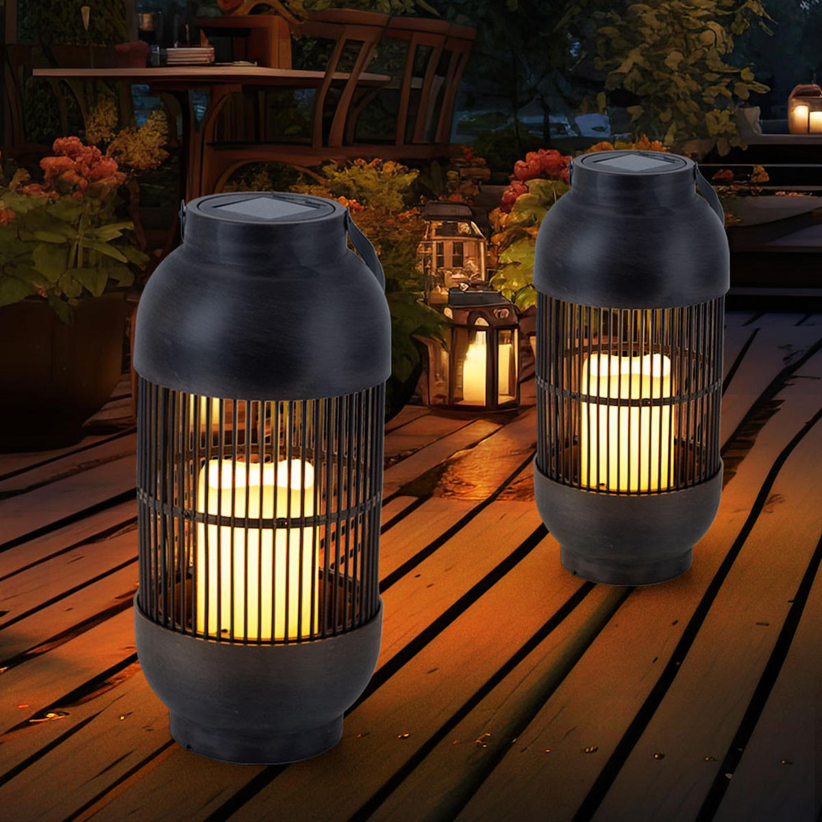 LED AUSSENLEUCHTE Solar Tischleuchte Schwarz 2er Set - Schwarz, Kunststoff (14.5/33/14.5cm)