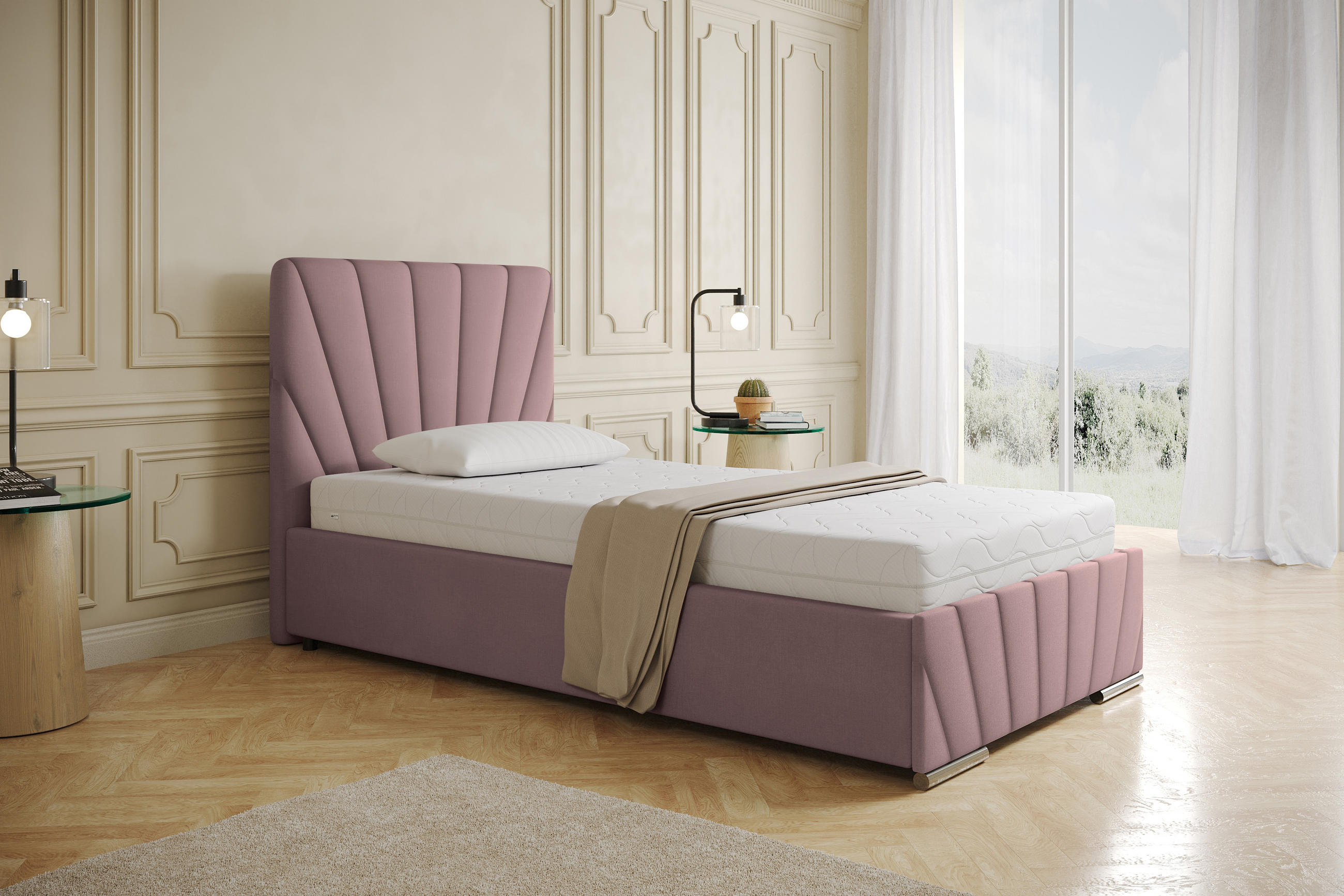 POLSTERBETT Ray 90 x 200 cm mit Bettkasten und Lattenrost taschenfederkernmatratze mit kokos 20cm- rosa - Rosa, Holz (90/200cm) - Panda Möbel