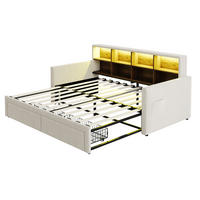 AUSZIEHBETT 90/180/190 cm DE-02121, in Beige, mit LED, Staufächern und 2 Schubladen - Beige, Metall (90/190cm) - ComfortXL