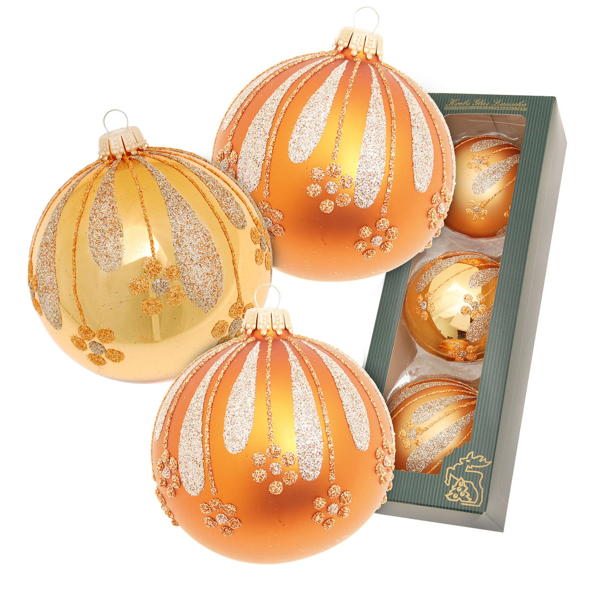 CHRISTBAUMKUGELN Blumen und Blätter Goldfarbig 8cm (Glas / 3 Stk.) - Goldfarben, Glas (7/8/7cm) - Krebs Glas Lauscha