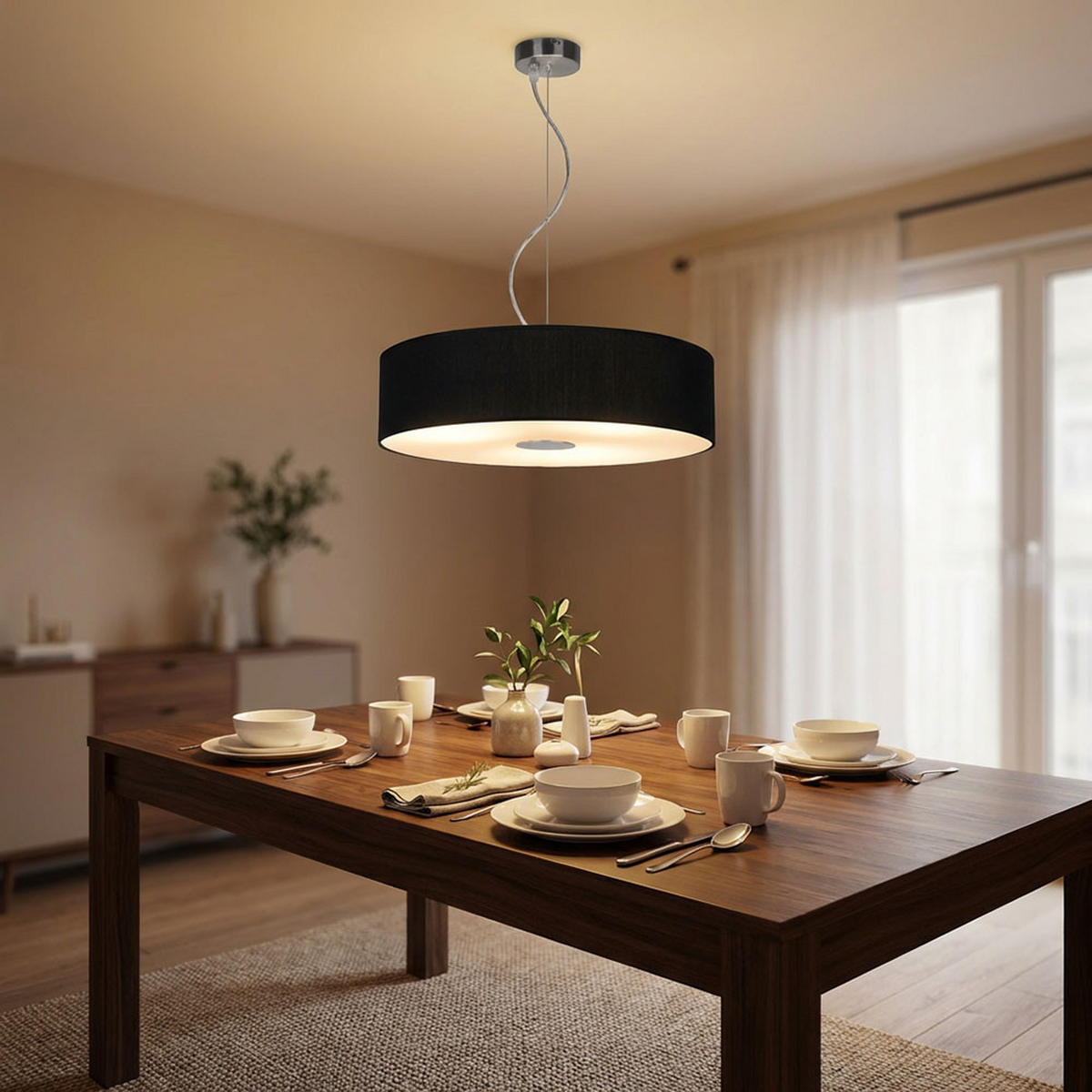 HÄNGELEUCHTE Textilschirm Schwarz gebürstet - Schwarz, Glas (45/45/110cm)