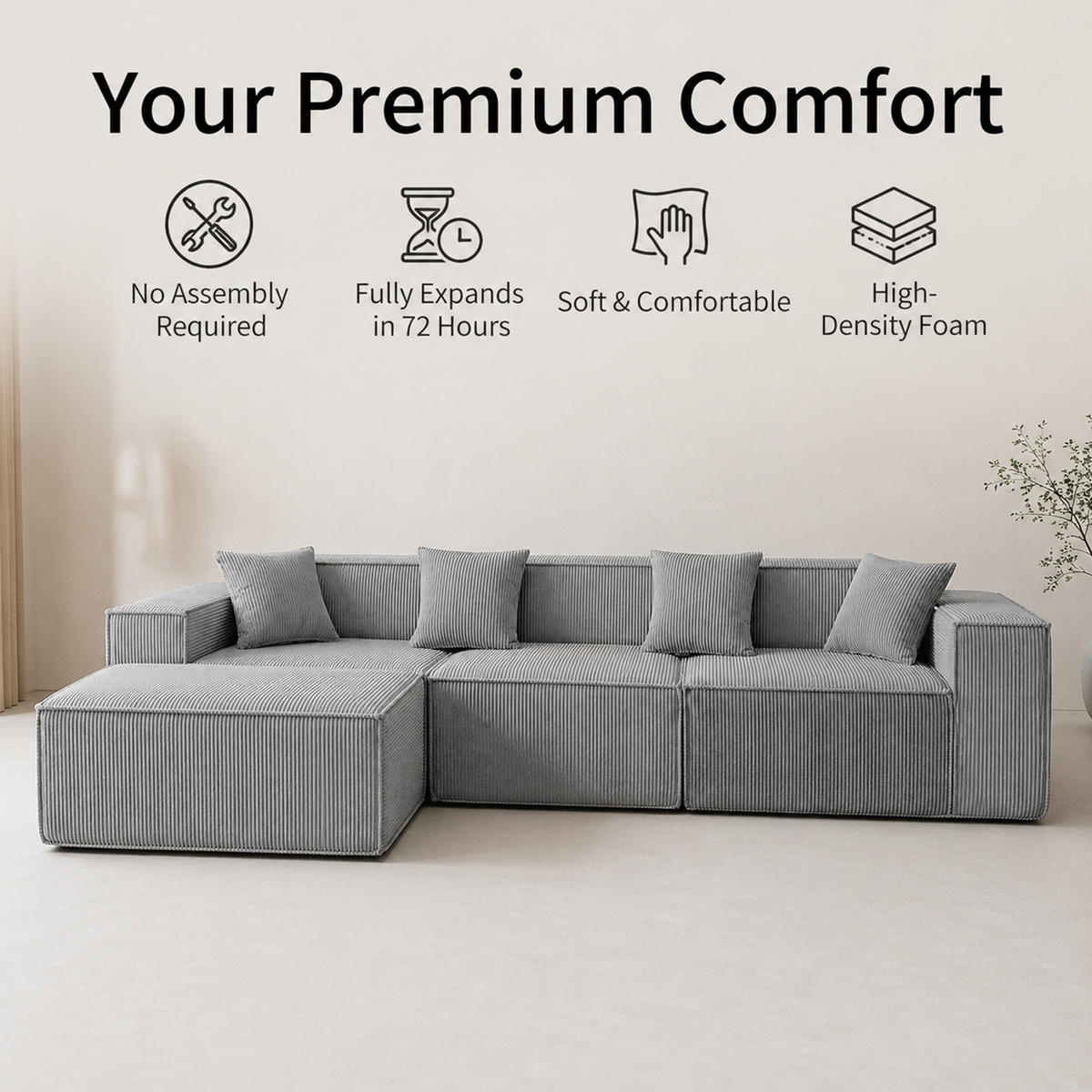 ECKSOFA 277/165.5/65.5 cm Grau mit Fußbank - Grau, Textil (279/165cm) - Oxeza