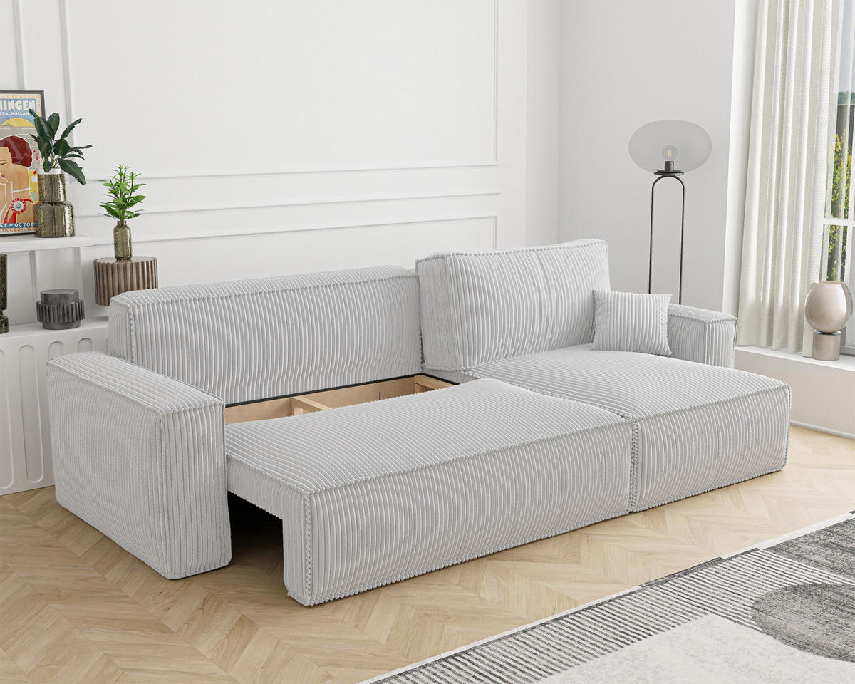 ECKSOFA Scarlo Hellgrau Cordbezug - Hellgrau/Schwarz, Kunststoff/Textil (244/145cm) - Selsey
