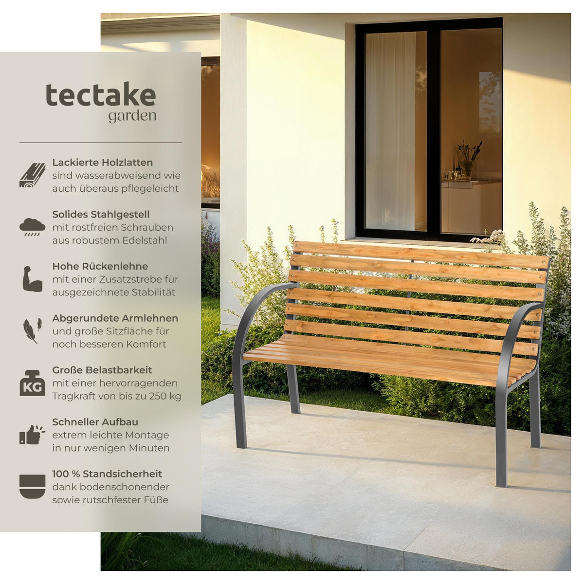 GARTENBANK Michaela,119,5 x 62 x 83 cm,braun - Braun, Holz (62/83/119.5cm) - tectake