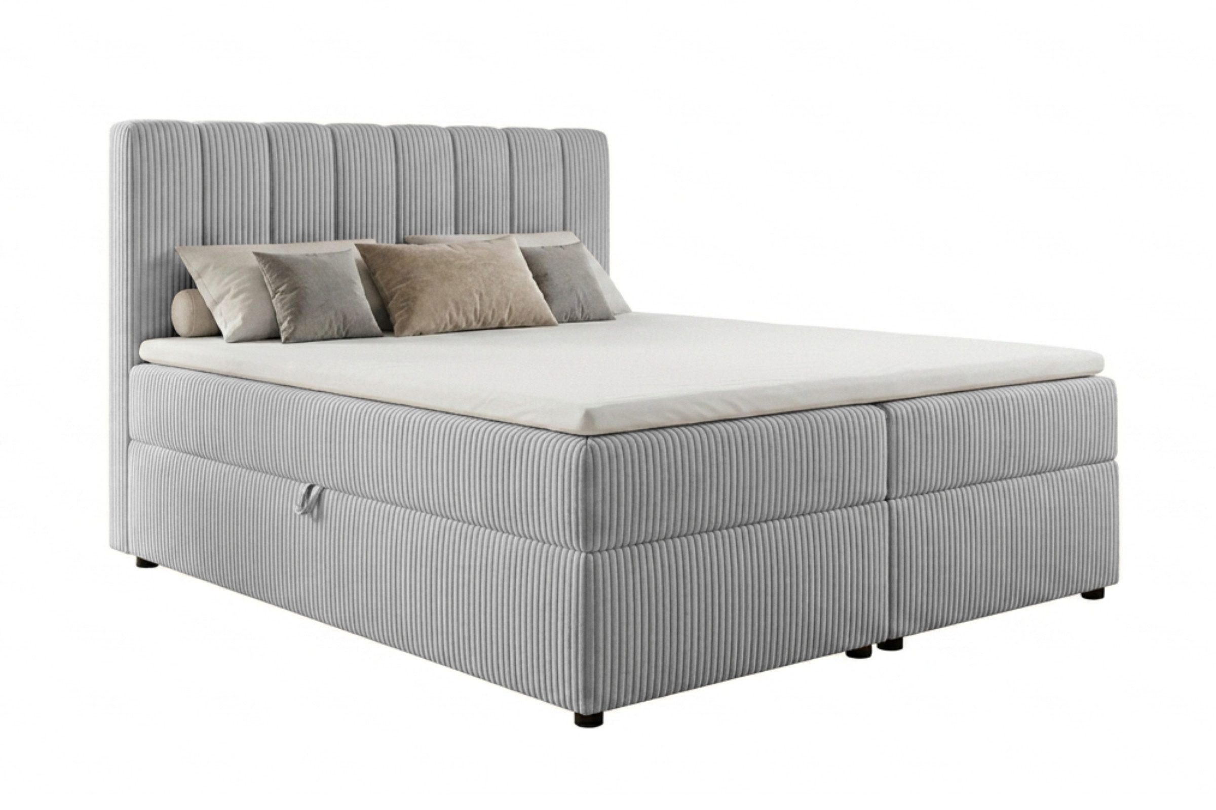 BOXBETT VICTOR 140/200 in Cord Hellgrau H4 - Hellgrau, Holz/Holzwerkstoff (140/200cm) - Deine Möbel 24