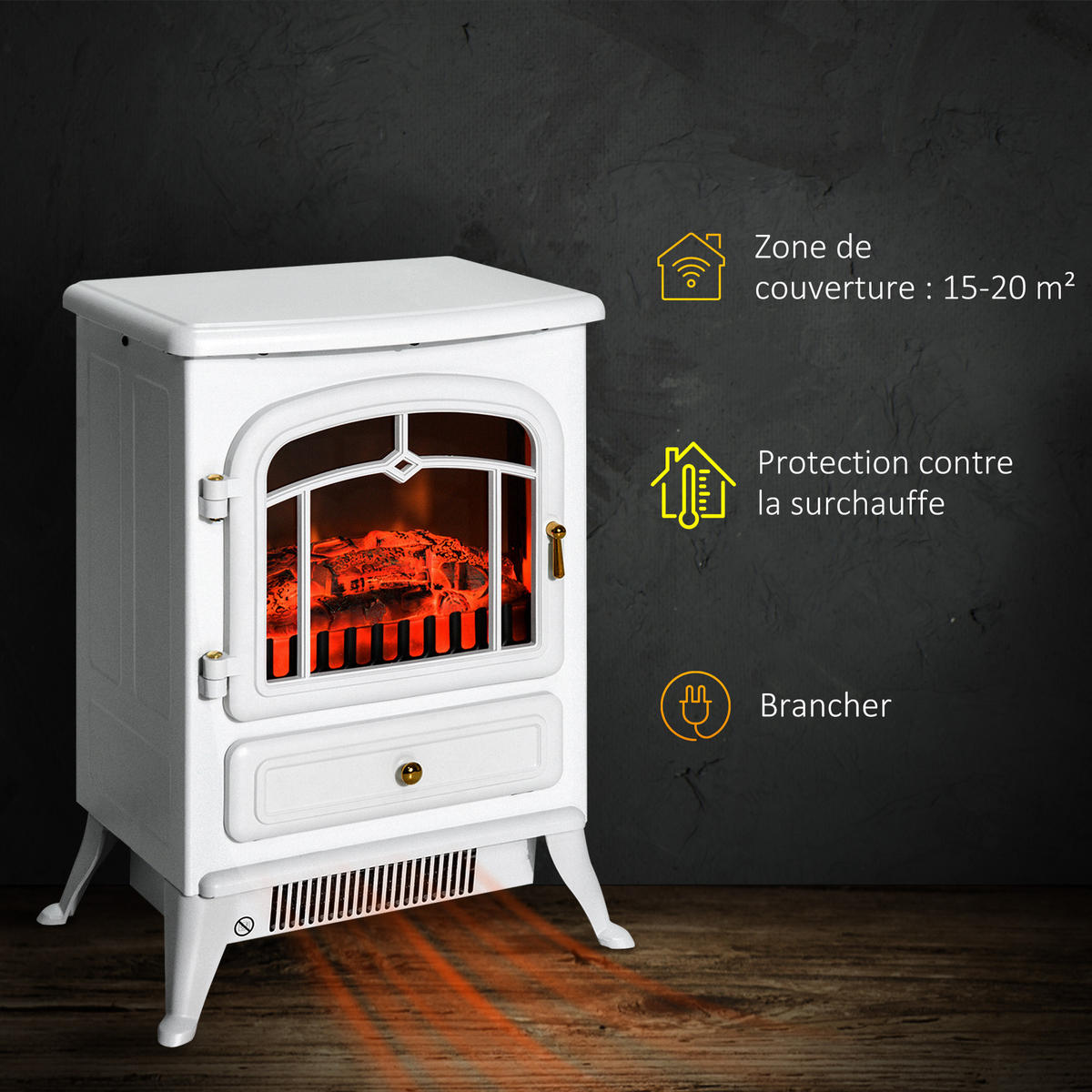 ELEKTROKAMIN DE-17003 Retro 950-1850 W Weiß - Weiß, Kunststoff (415/548/28cm) - ComfortXL
