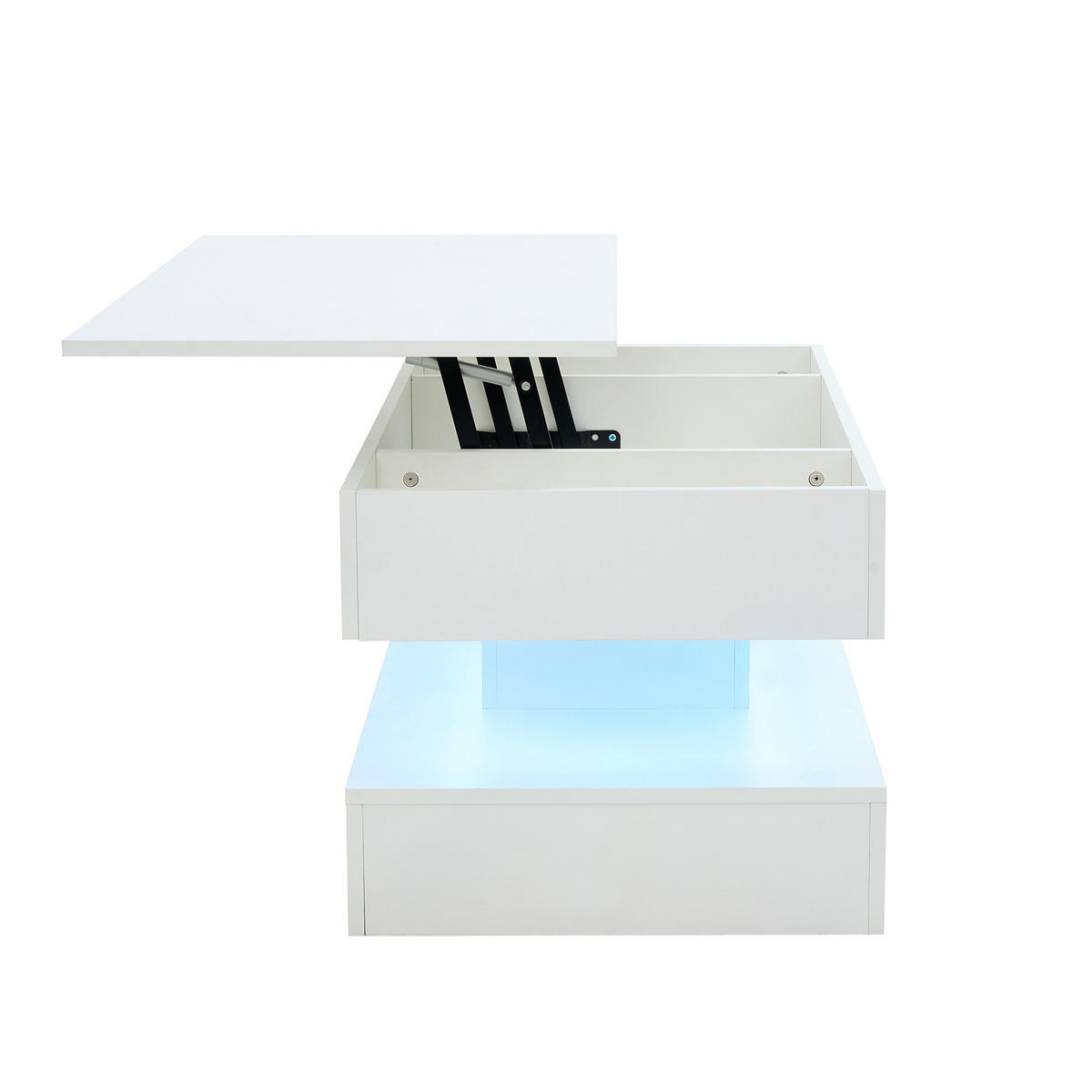 COUCHTISCH Weiß 100/50/42 cm mit LED-Beleuchtung und Steckdosen - Weiß, Holzwerkstoff (100/50/42cm) - PANGIVO