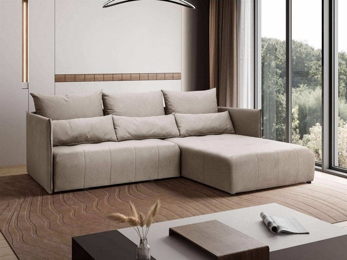 ECKSOFA APOLLO L mit Schlaffunktion und Bettkasten – rechte Seite - Beige, Textil (246/188cm) - Lookway