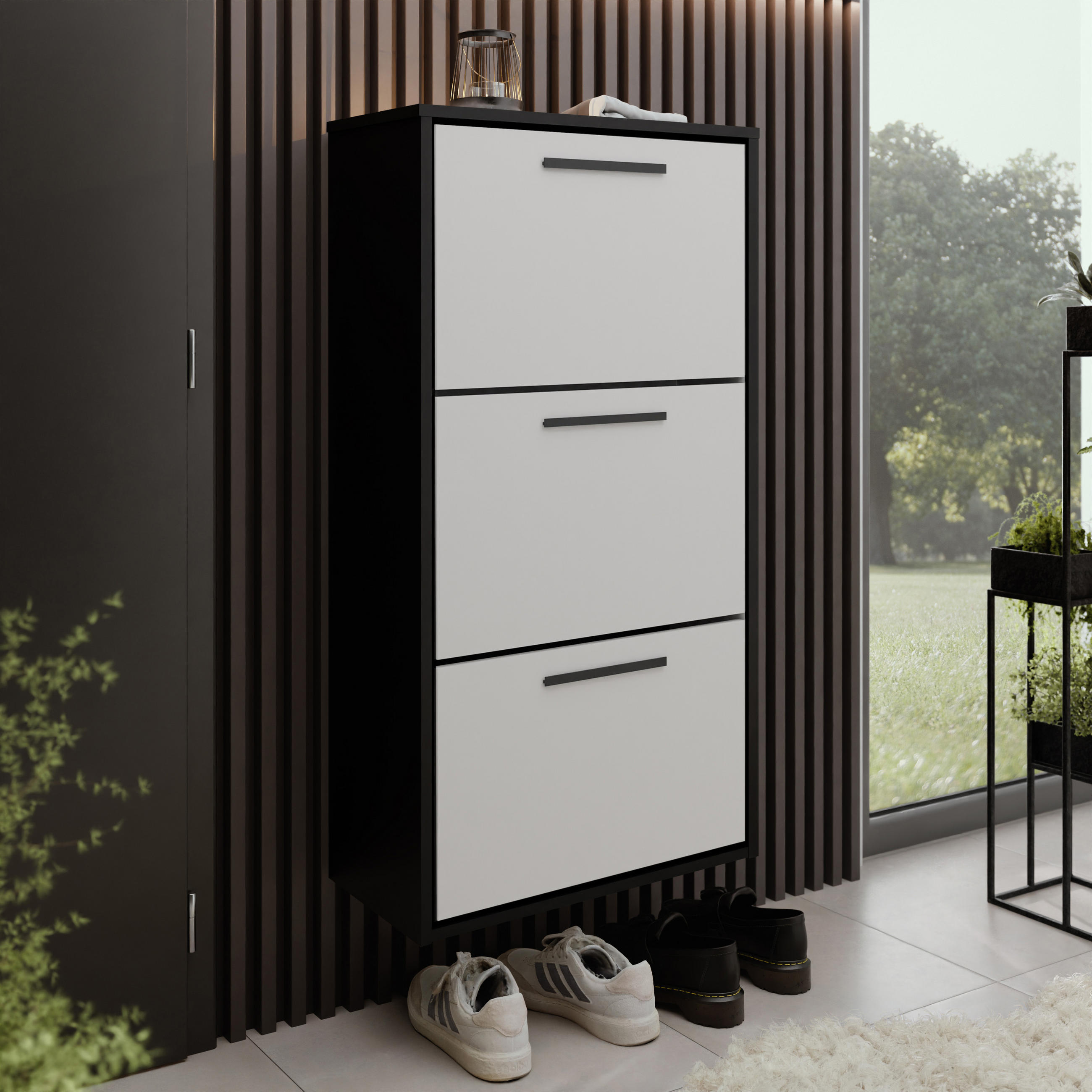 SCHUHSCHRANK Asper Schwarz & Weiß - Schwarz/Weiß, Holzwerkstoff (59/114.6/24cm) - Kier Furniture