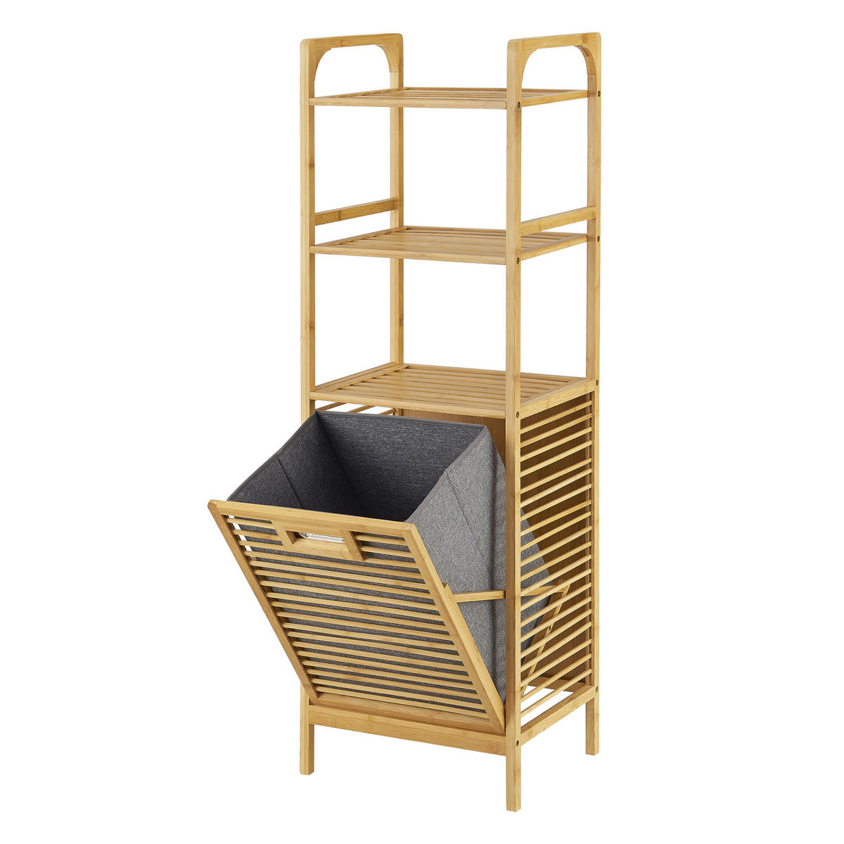 WÄSCHEREGAL Tidaholm - Naturfarben/Grau, Holz/Textil (39.5/118/30.5cm) - [en.casa]