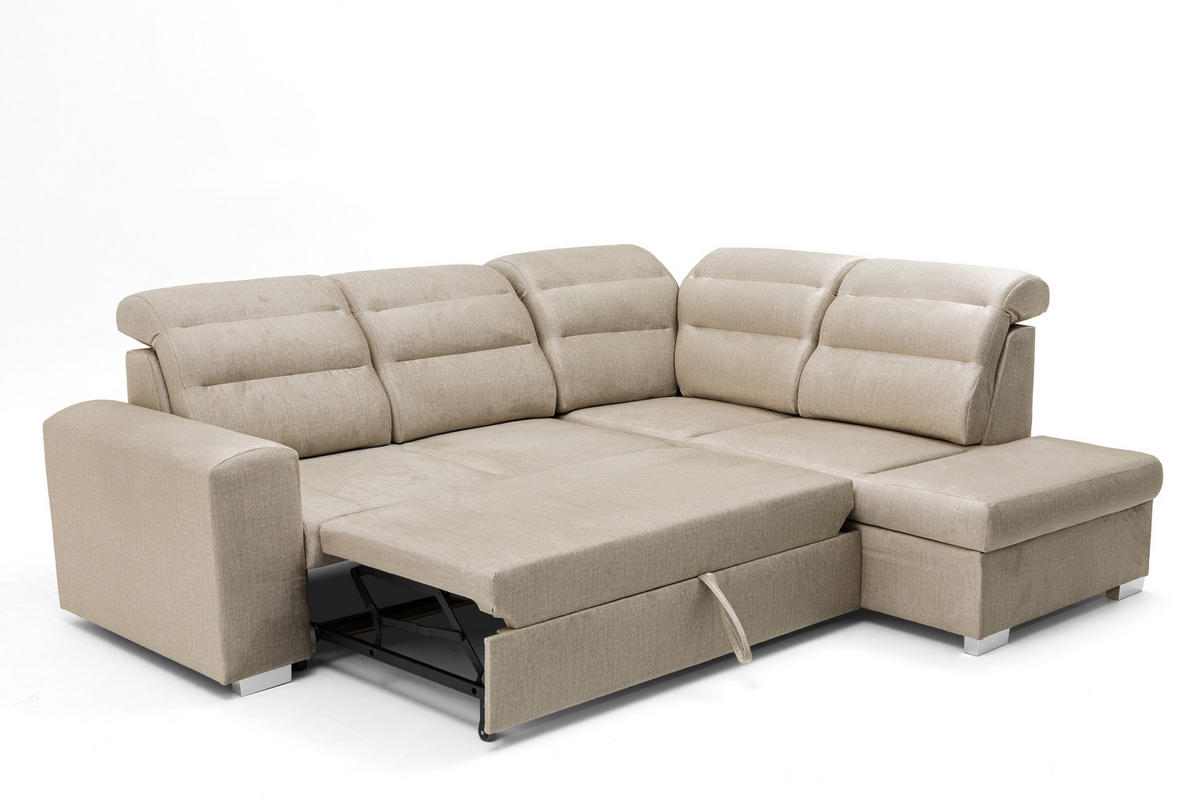 ECKSOFA CLOUD L Rechts mit Schlaffunktion 120x190 Velours Beige - Chromfarben/Beige, Holz/Kunststoff (260/202cm) - Muffo