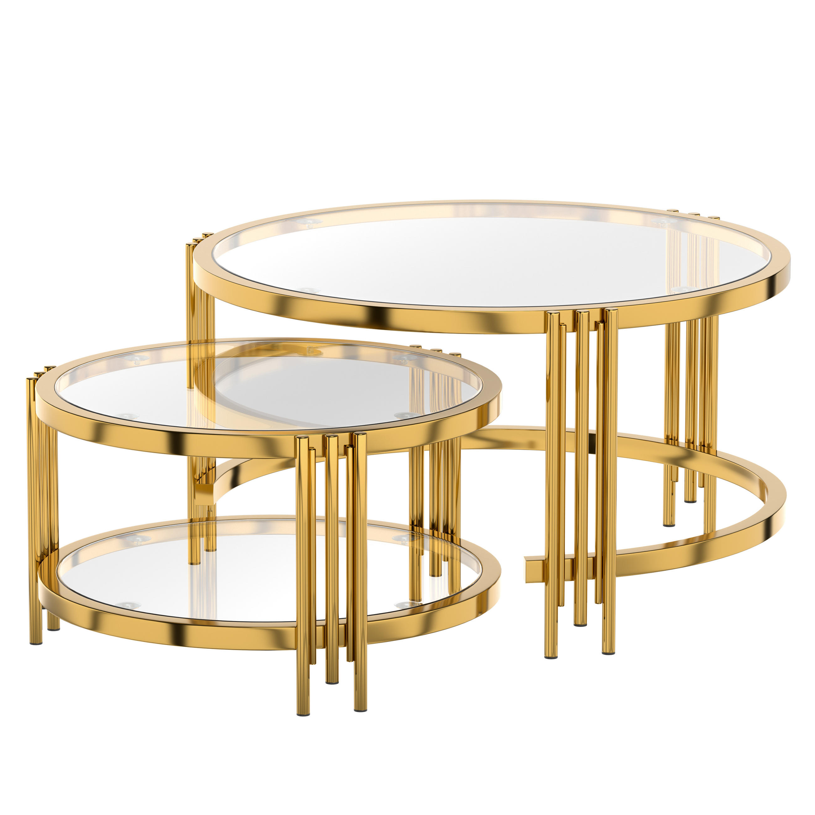 COUCHTISCH 2-teiliges Set Nesting Satztisch ⌀80x45 cm + ⌀60x35 cm– Goldfarben - Goldfarben, Holzwerkstoff (80/80/45cm) - Flora Grace