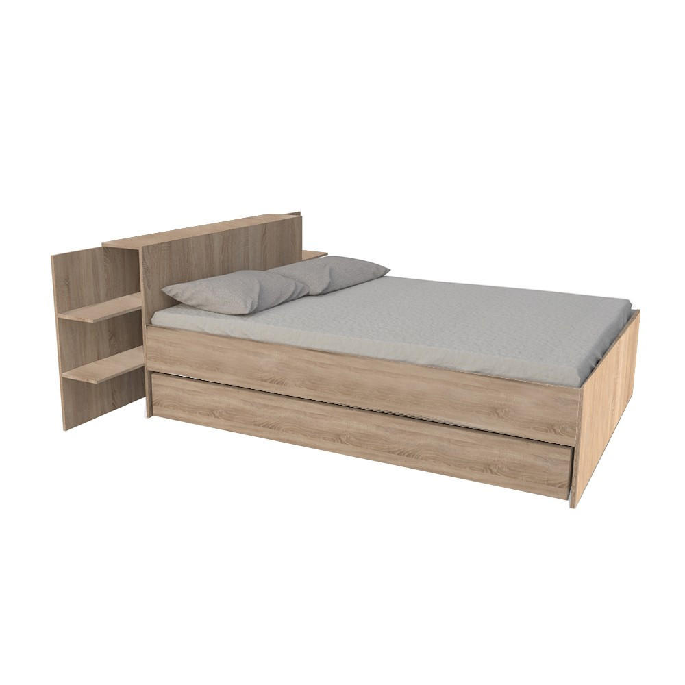 BETT CITY mit Kopfteil und Schublade/ Bett 140x190 - Eiche gebleicht Dekor - Sonoma Eiche, Holzwerkstoff (140/190cm) - Weber Industries