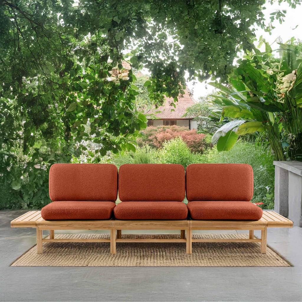 Thumbnail - Konsimo® Gartensofa, Orange, Holz, Textil, 260x74x80 cm, Loungemöbel, Gartensofas