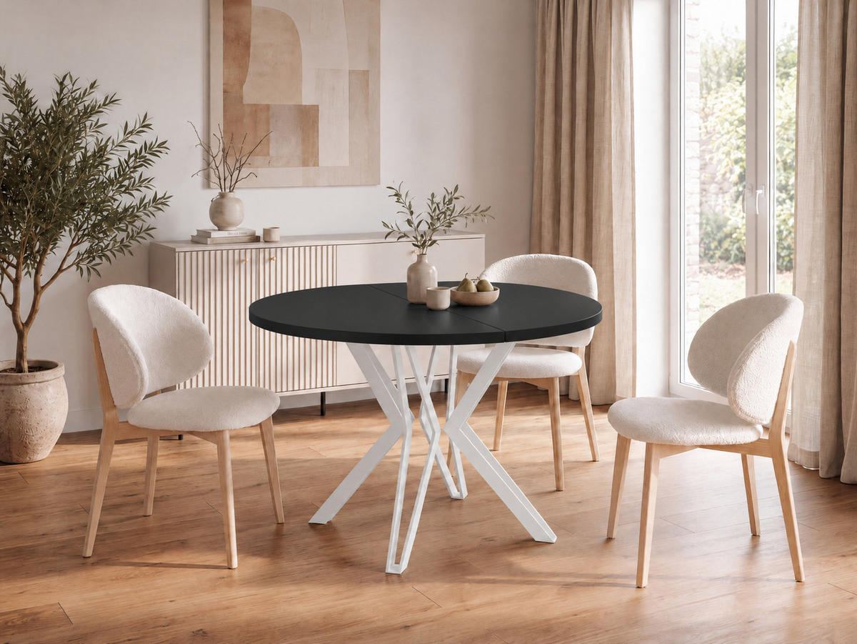 ESSTISCH Austin runder ausziehbarer, Schwarz 120-200/100/76 cm - Schwarz/Weiß, Holzwerkstoff/Metall (120/200/76cm) - WFL GROUP