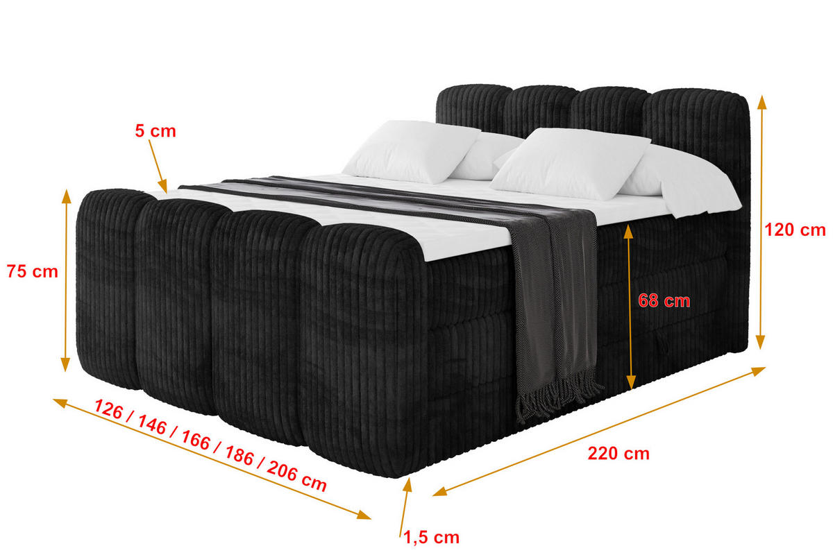 BOXBETT mit Matratze H3|H4 - NINA-Z KING - 140x200 cm - Schwarz - Graubraun, Holzwerkstoff (140/200cm) - ALTDECOR