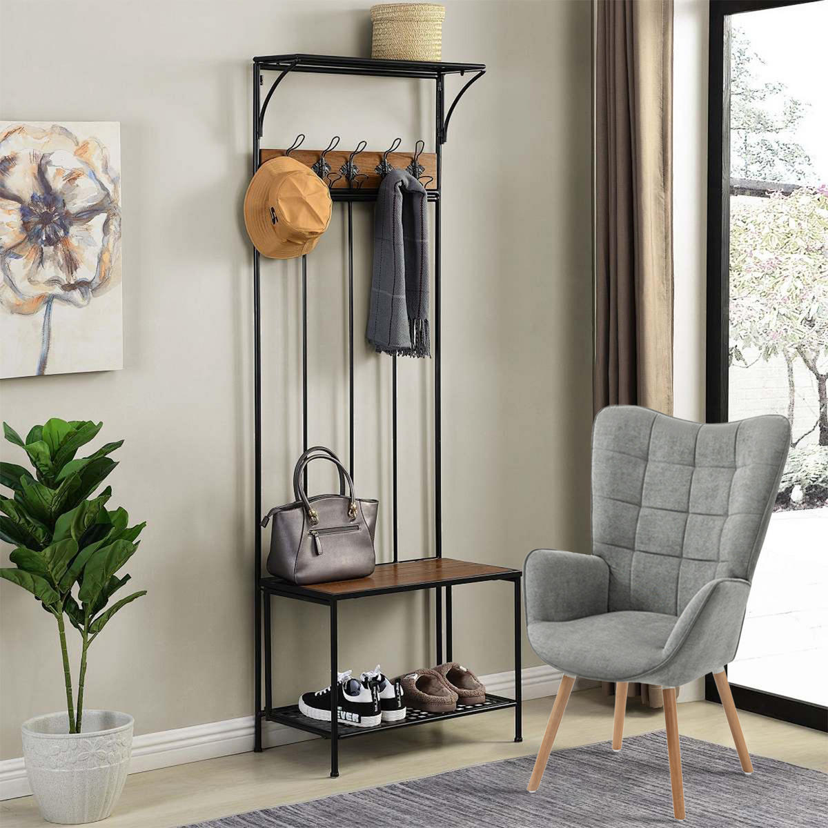 MEUBLES COSY Skandinavischer Relaxsessel aus Stoff, Dick Gepolsterte Sitzfläche mit Armlehnen und Massiven Buchenholzbeinen – Grau - Grau, Holz/Textil (64/106/50cm) - Meubles Cosy